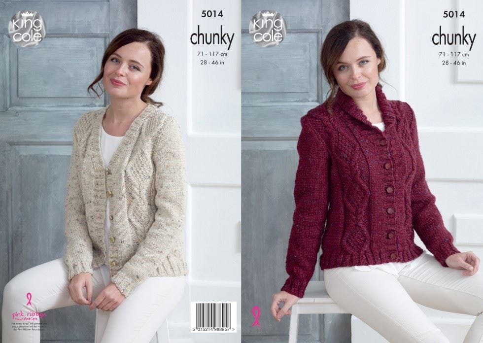 King Cole Women's Tweed Knitting Pattern 5014, Cardigans For 28 - 46 Inches - Advanced