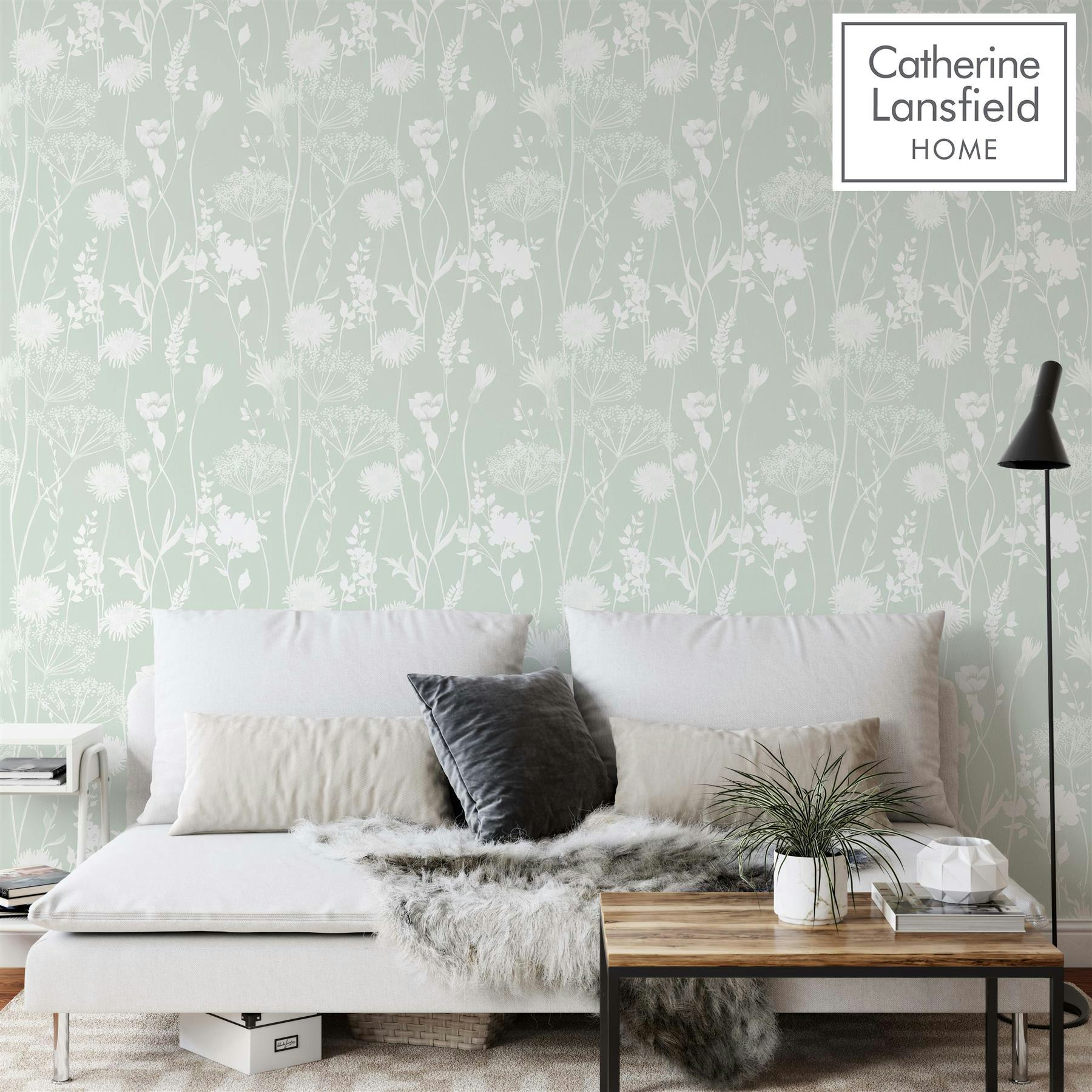 Catherine Lansfield Green Meadowsweet Floral Straight Match Wallpaper