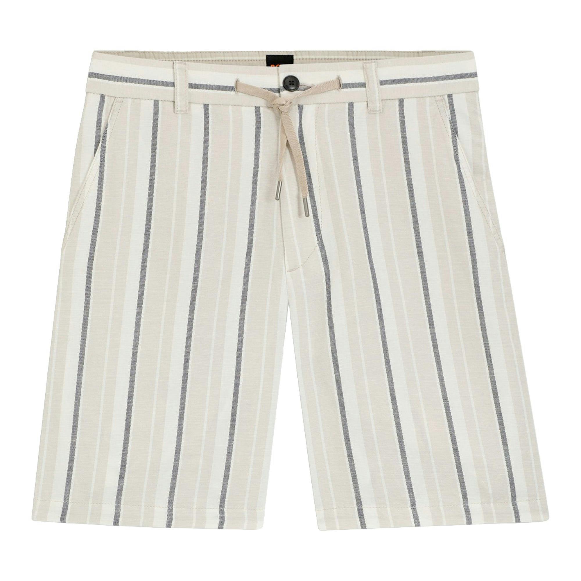 Boss Grey/Beige Chino St 2 Striped Linen Shorts - 30