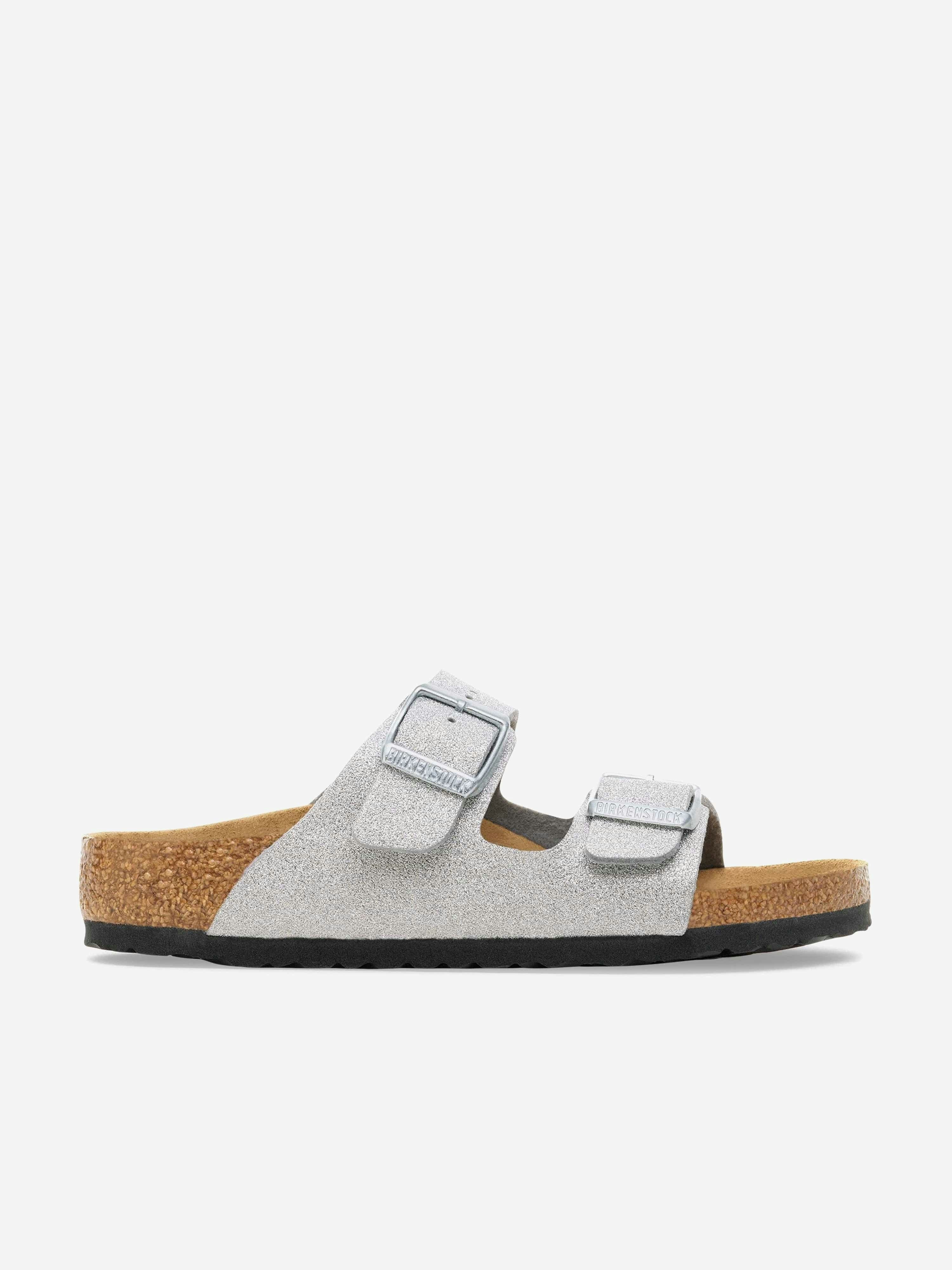 Birkenstock Girls Silver Arizona Shiny Glitter Sandals In - Eu 32 Uk 13