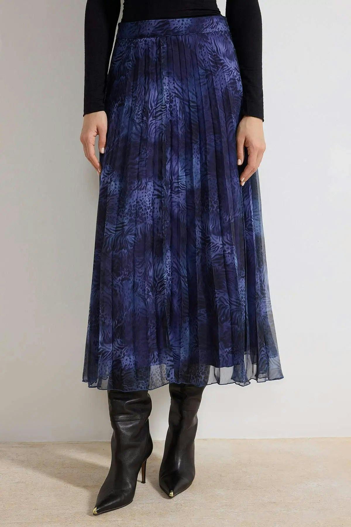 Wovcor Patterned Lined Chiffon Pleated Midi Skirt - Multi - 14
