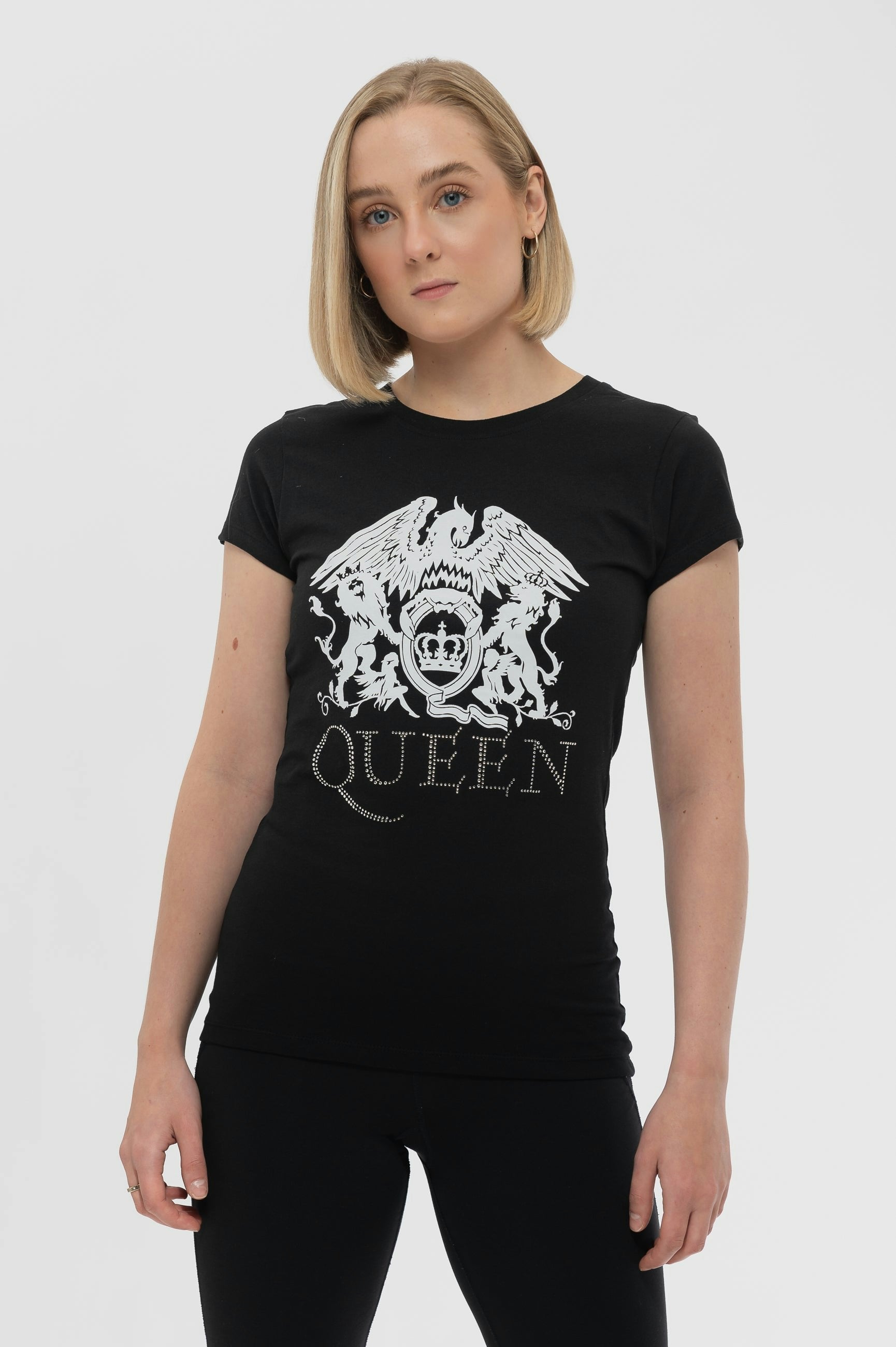 Paradiso Clothing Women's Black Queen Diamante Crest Skinny T Shirt - Xxl