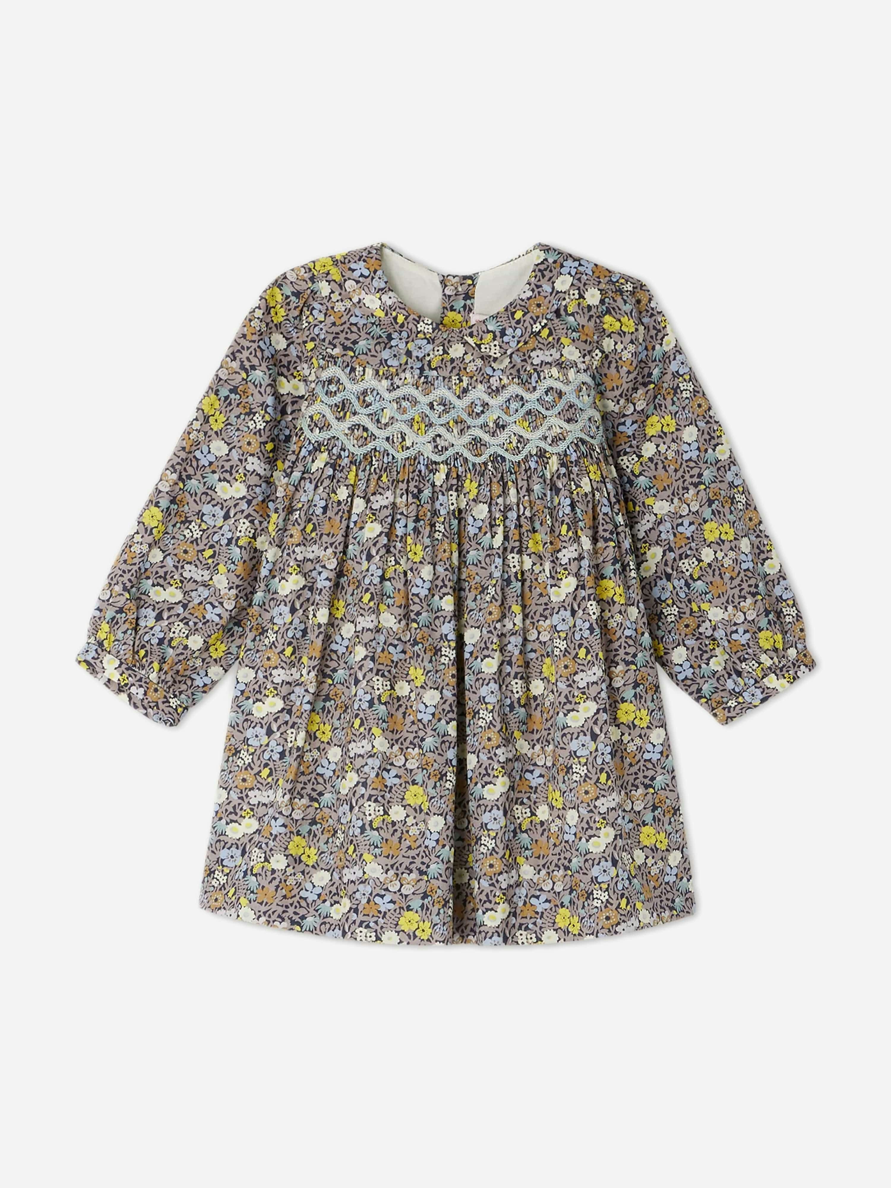 Bonpoint Women's Grey Baby Girls Floral Smocked Trinite Dress In - 6 Mths