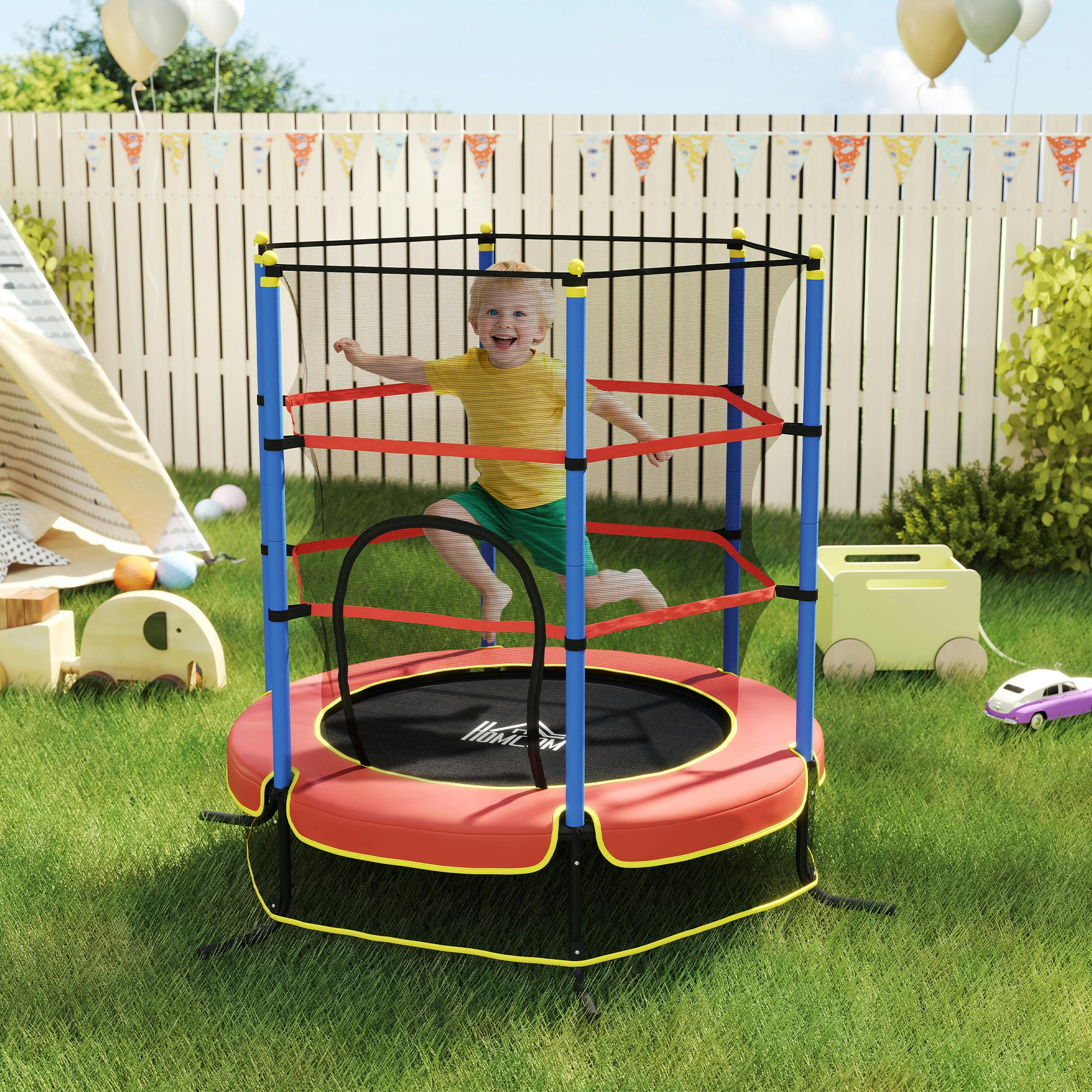 Homcom Unisex Blue Trampoline For Kids W/Enclosure Net Built-In Zipper 3-10 Year In Size 3 - Image 3