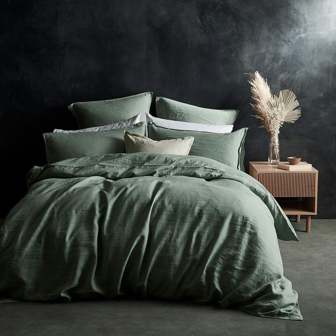 Lazy Linen Green Duvet Cover - California King