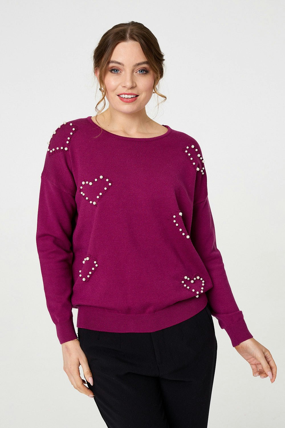 Izabel London Purple Heart Embellished Boat Neck Jumper - 8