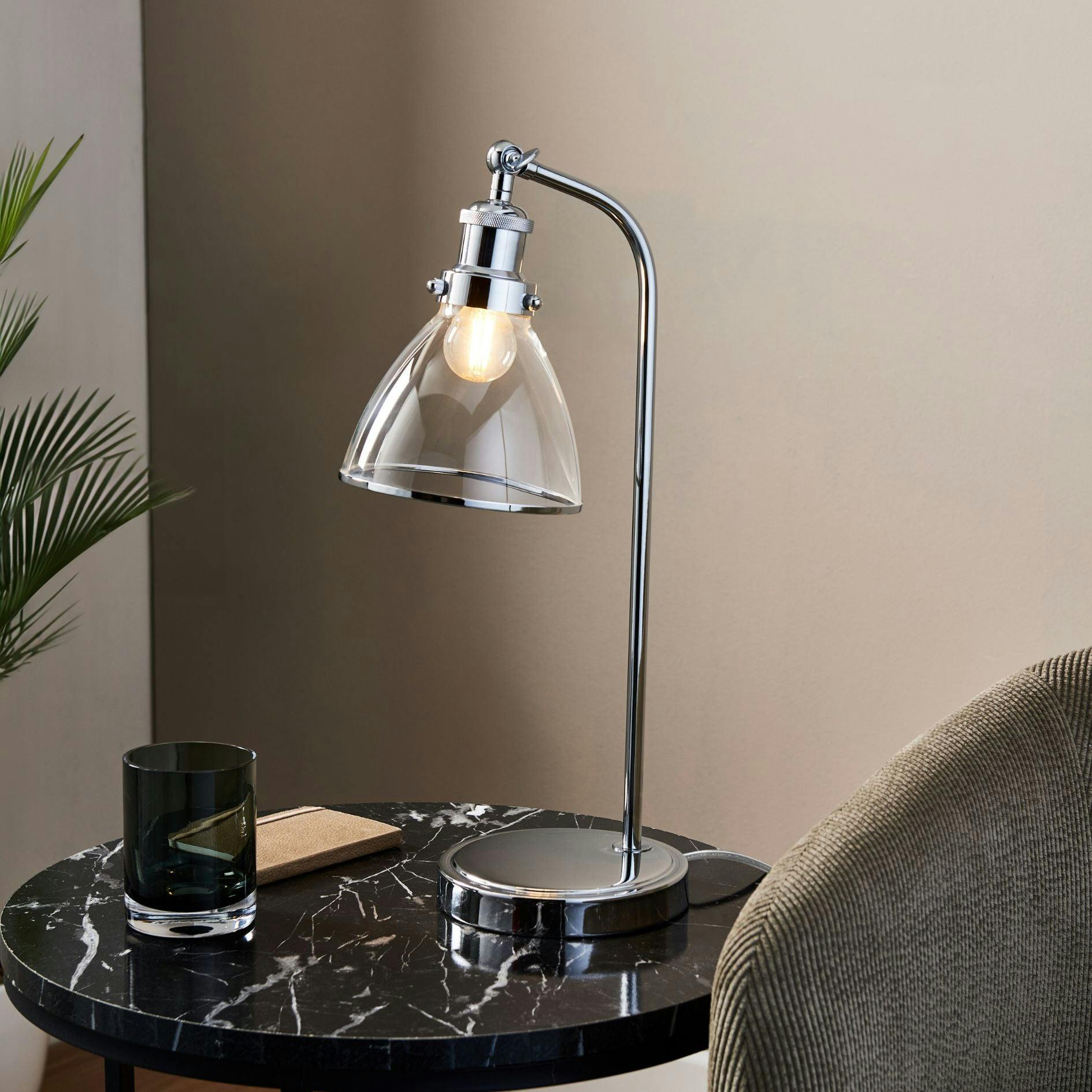 Rackhams Light Brunswick Polished Nickel & Glass Desk Table Lamp