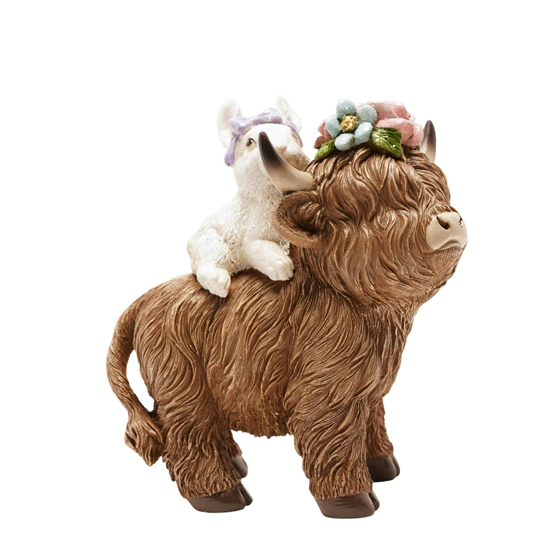 Rackhams White/Brown Spring Bunny Riding Highland Cow