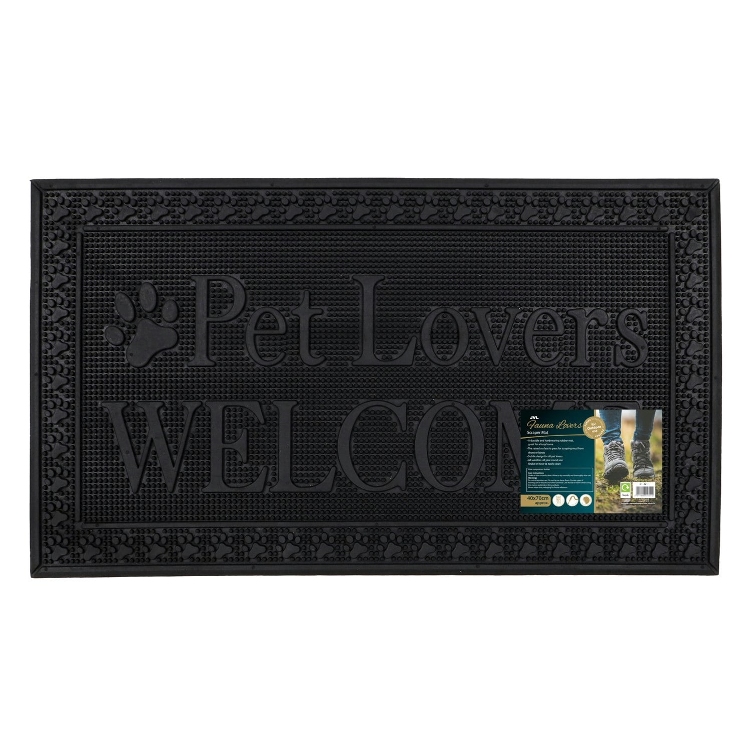 Jvl Black Fauna Lovers Scraper Rubber Pin Doormat, 40X70cm,