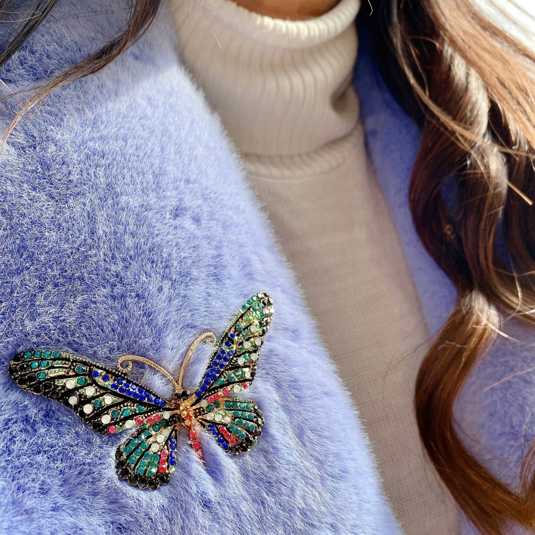 Queenmee Accessories Blue Large Butterfly Brooch In Crystal