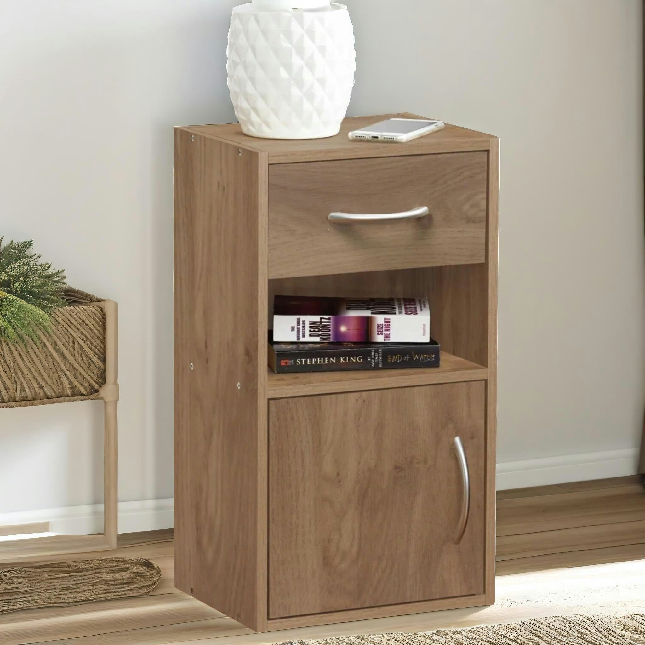 Rafaelo Mobilia Brown Set Of 2 Wooden Bedside Nightstand Oak