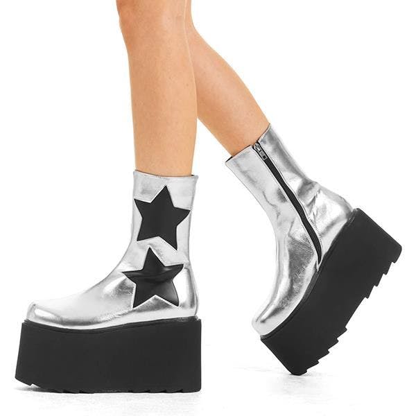 Lamoda Women's Silver Big Shot Chunky Platform Ankle Boots Stylish Comfortable - Uk7
