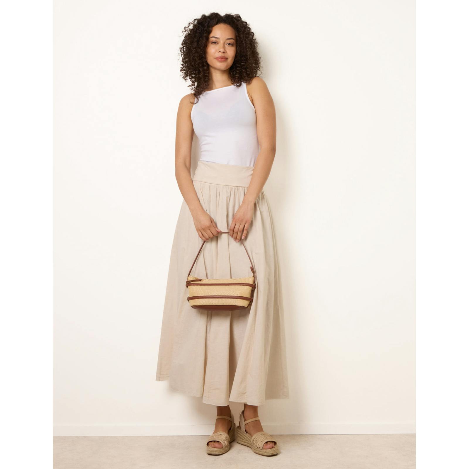 Blue Vanilla Godet Hem Jersey Waist Skirt - Stone - S-M