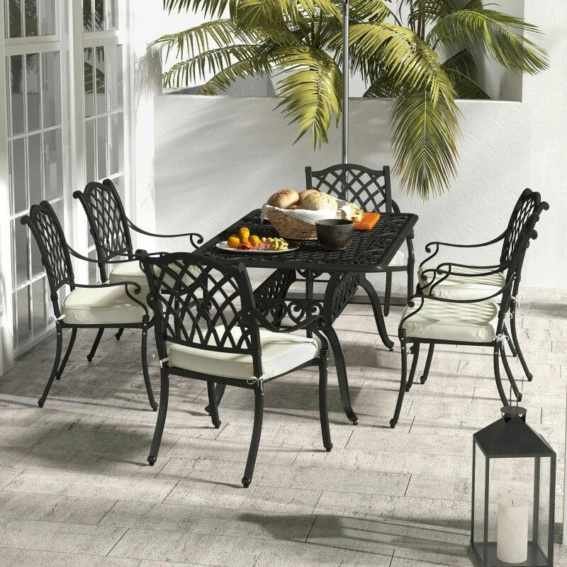 Bobobiy Black 7 Pieces Aluminium Patio Dining Set With Umbrella Hole