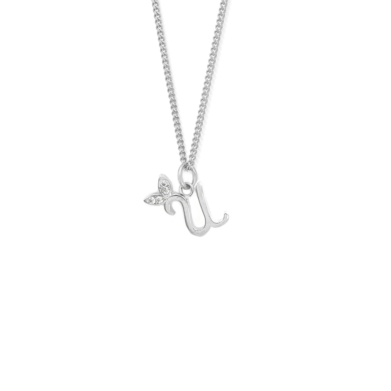 Say It With Silver Dainty Winged Initial Charm Necklace - Sterling - U