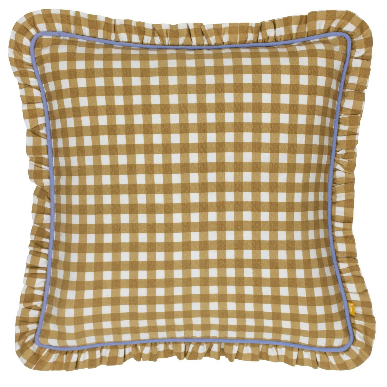 Rackhams Gold Maude Reversible Gingham Cushion Cover - 45Cm X 45Cm - 100% Cotton