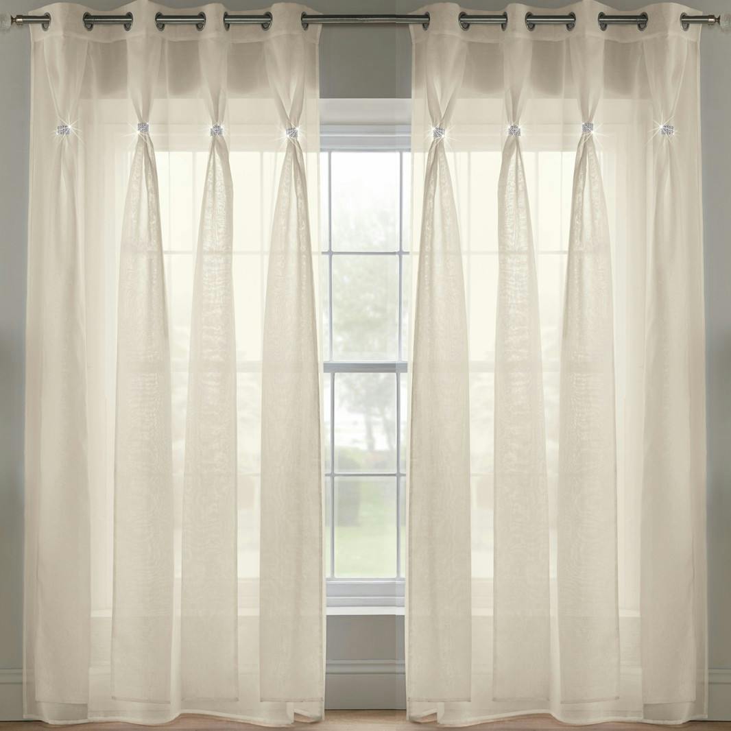 Rackhams Cream Linen Look Voile Ring Top Curtain Pair - 145Cm Width X 183Cm Drop