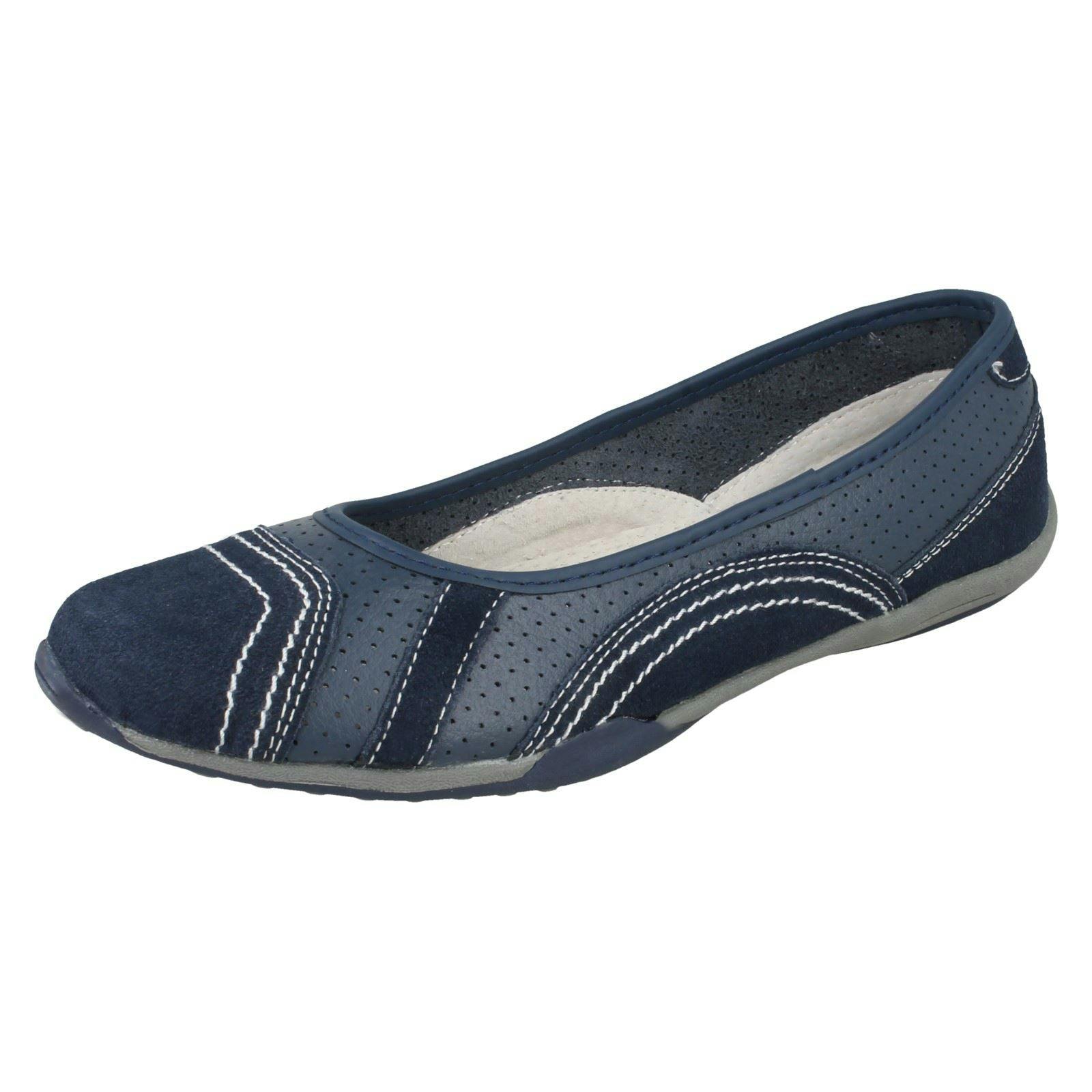 Down To Earth Women's Flat Ballerina Shoes - Navy - Uk 7