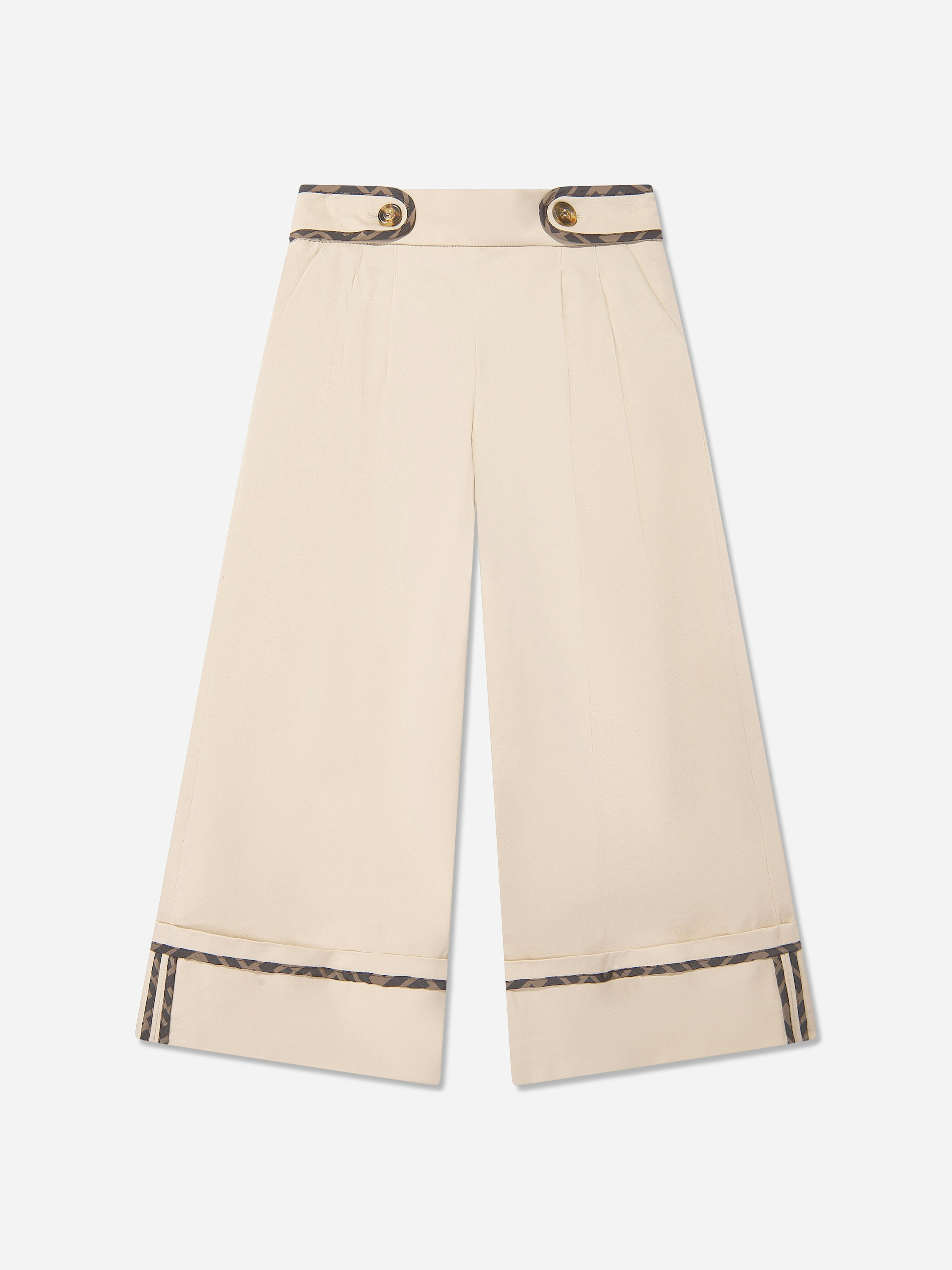 Fendi Kids Girls Beige Fendi Stretch Gabardine Trousers In - 8 Yrs