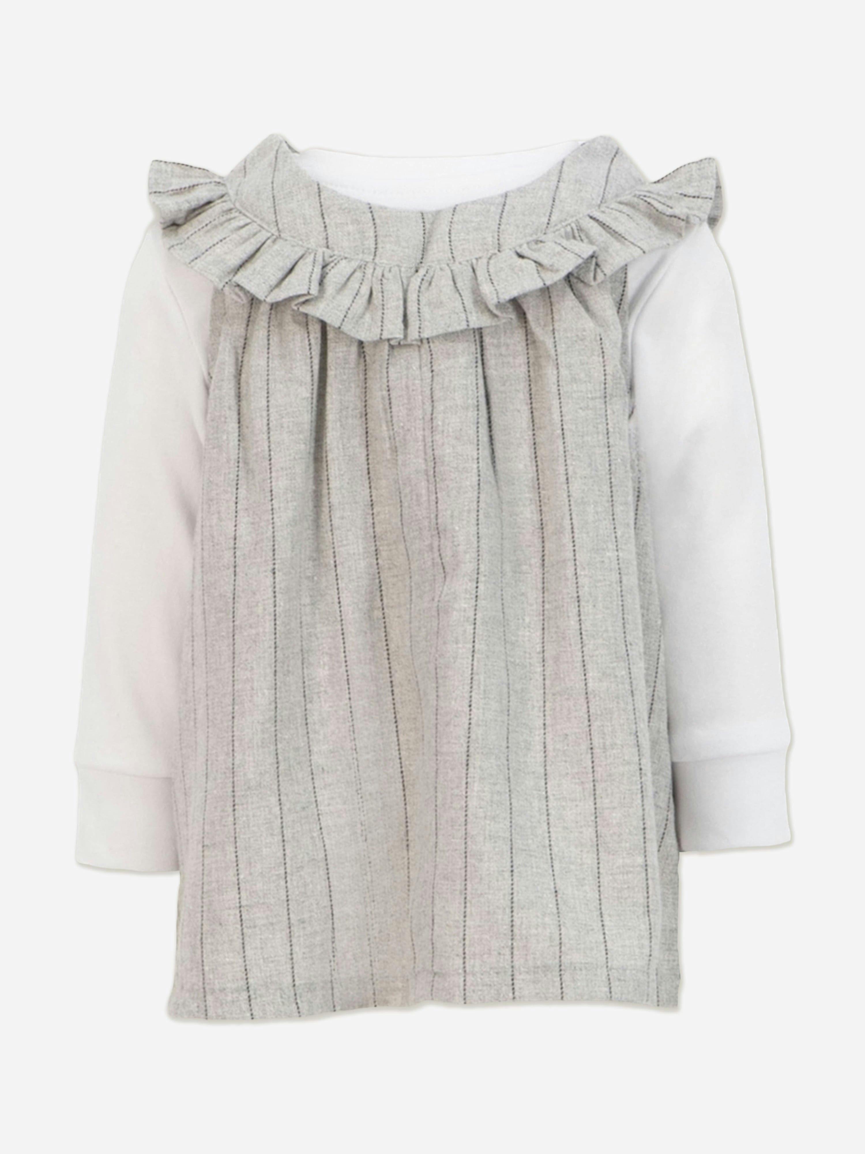 Mininio Women's Grey Baby Girls Ruffle Collar Dress And Blouse Set In - 18 - 24 Mths