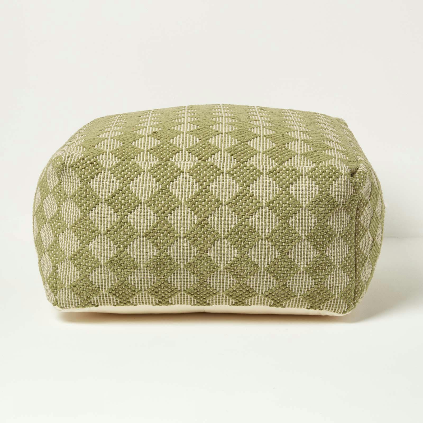 Homescapes Green Lima Handwoven Textured Pouffe Bean Cube