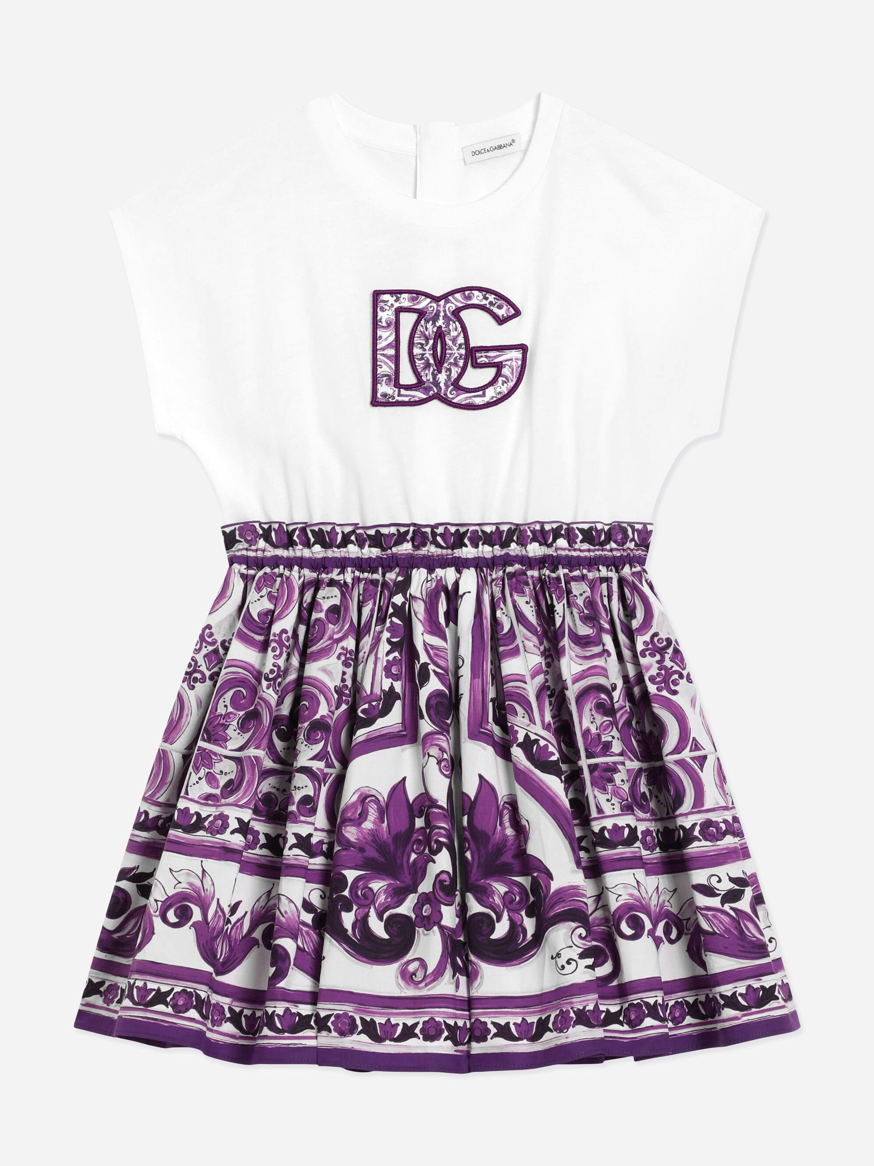 Dolce & Gabbana Kids Girls Purple Dolce & Gabbana Majolica Logo Dress In - 12 Yrs
