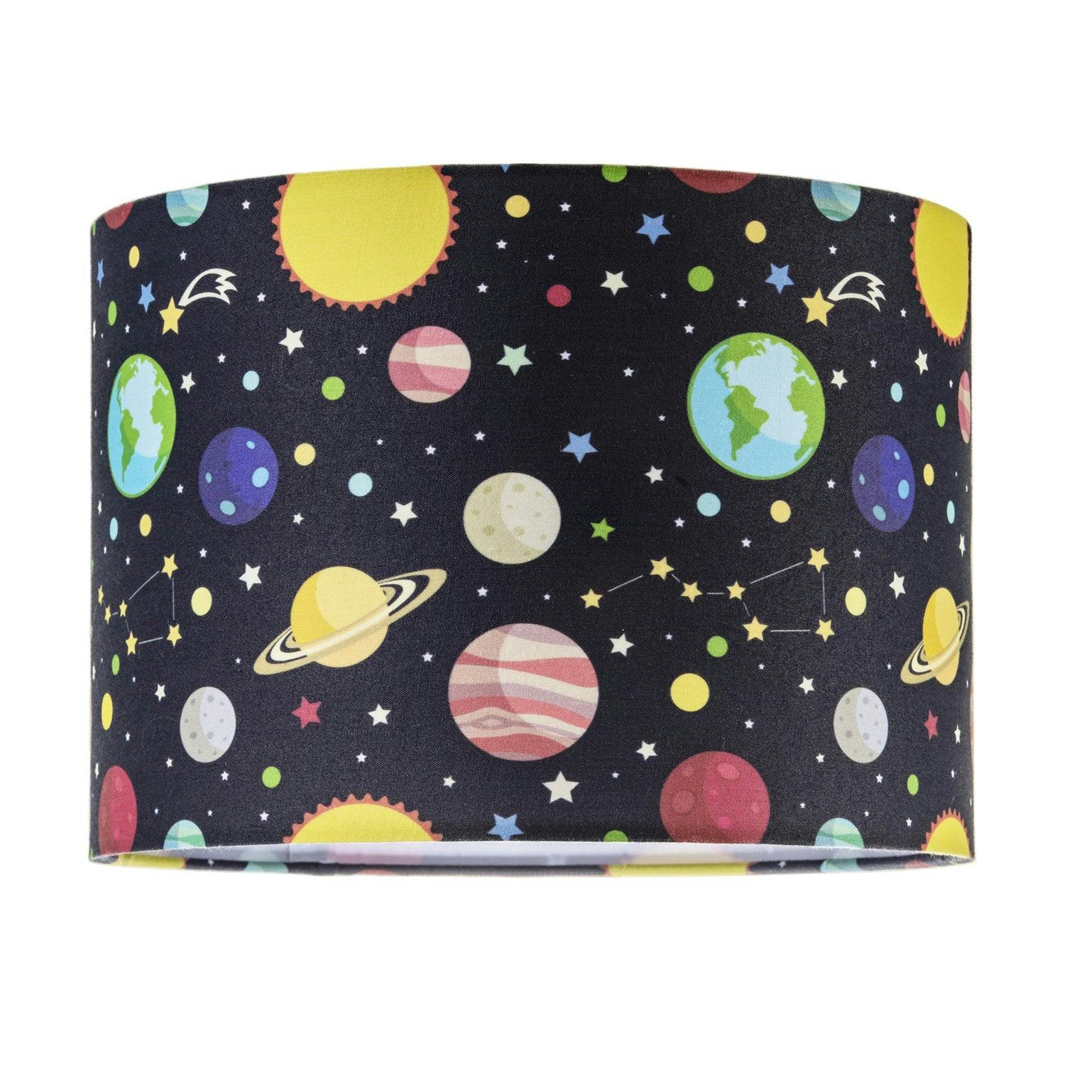 Happy Homewares Dark/Blue Outer Space Lamp Shade With Colourful Planets Stars And Constellations