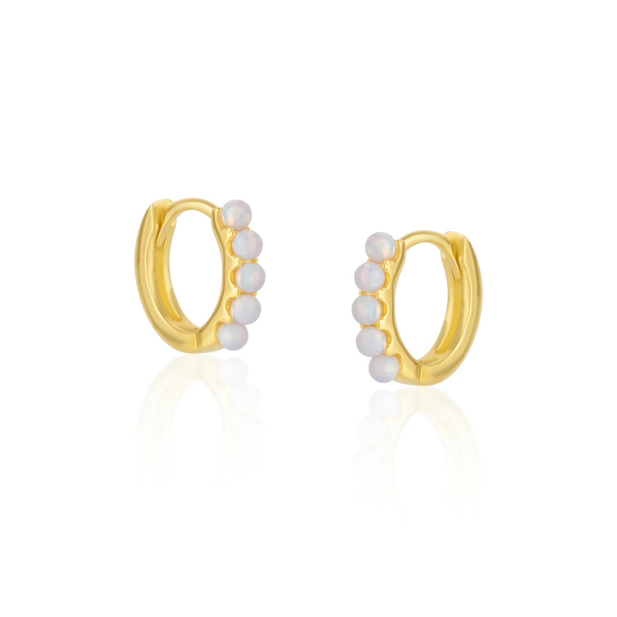 Spero London White Beaded Opal Huggie Hoop Earrings