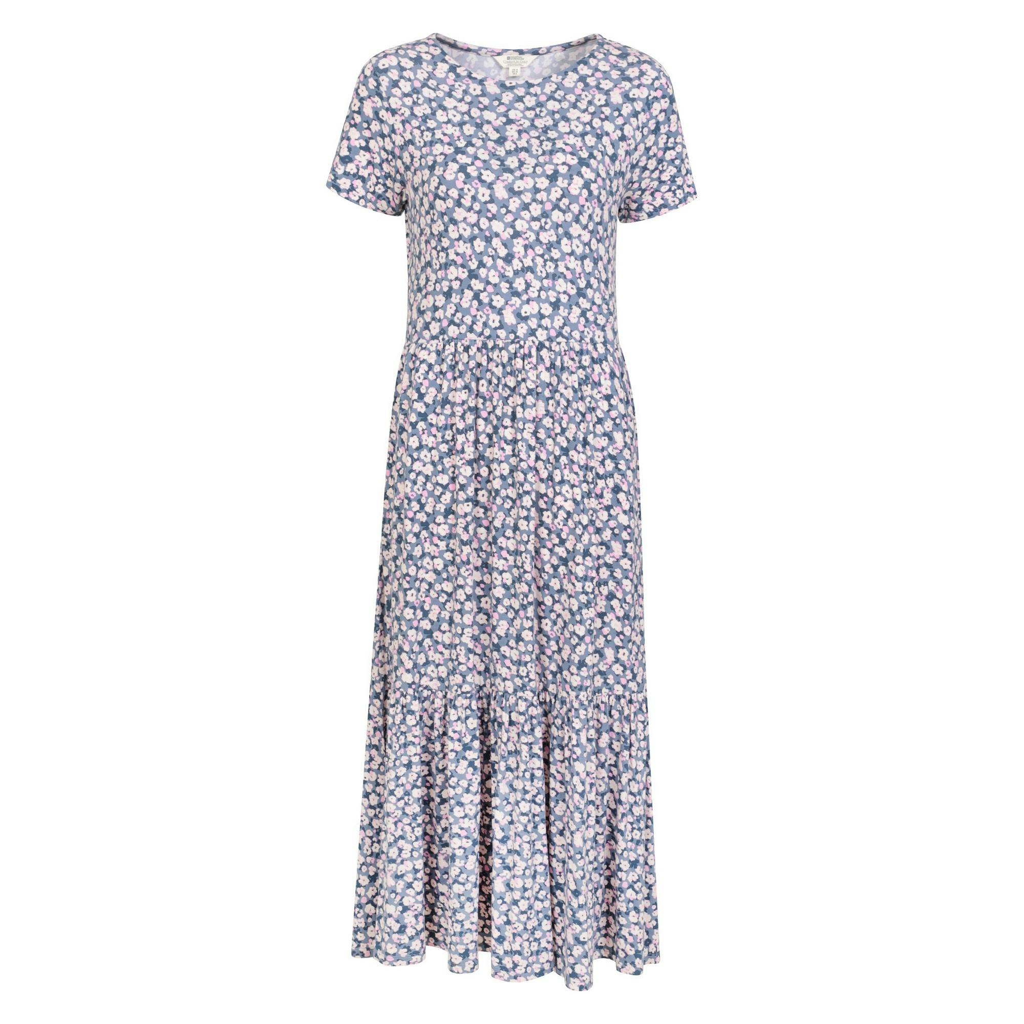 Mountain Warehouse Women's Grey Sardinia Flowers Tiered Dress - 14 Uk - 96% Viscose/4% Elastane