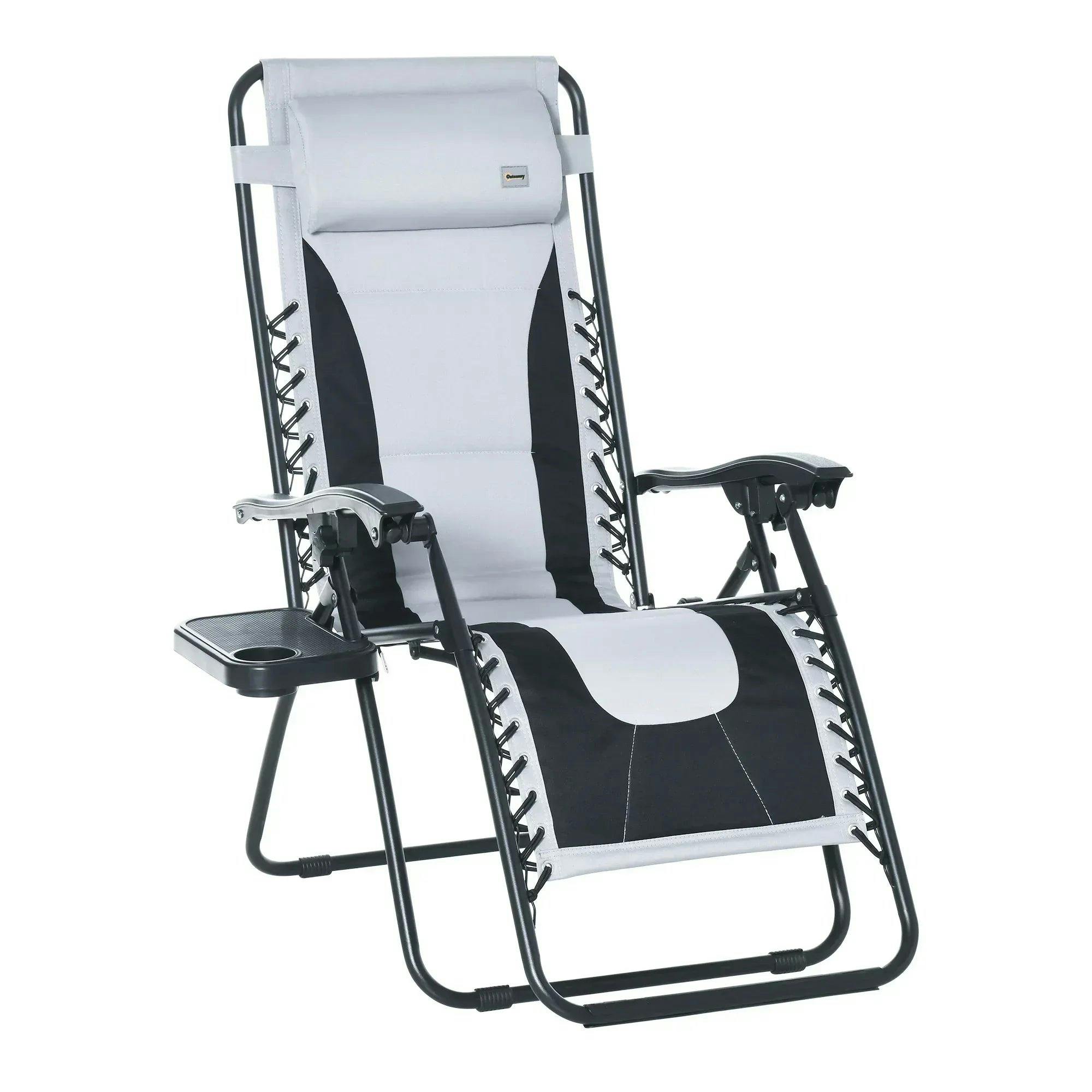 Outsunny Unisex Light Grey Zero Gravity Lounger Folding Recliner Chair W/ Cup Holder In Size 1 Pack - Image 7