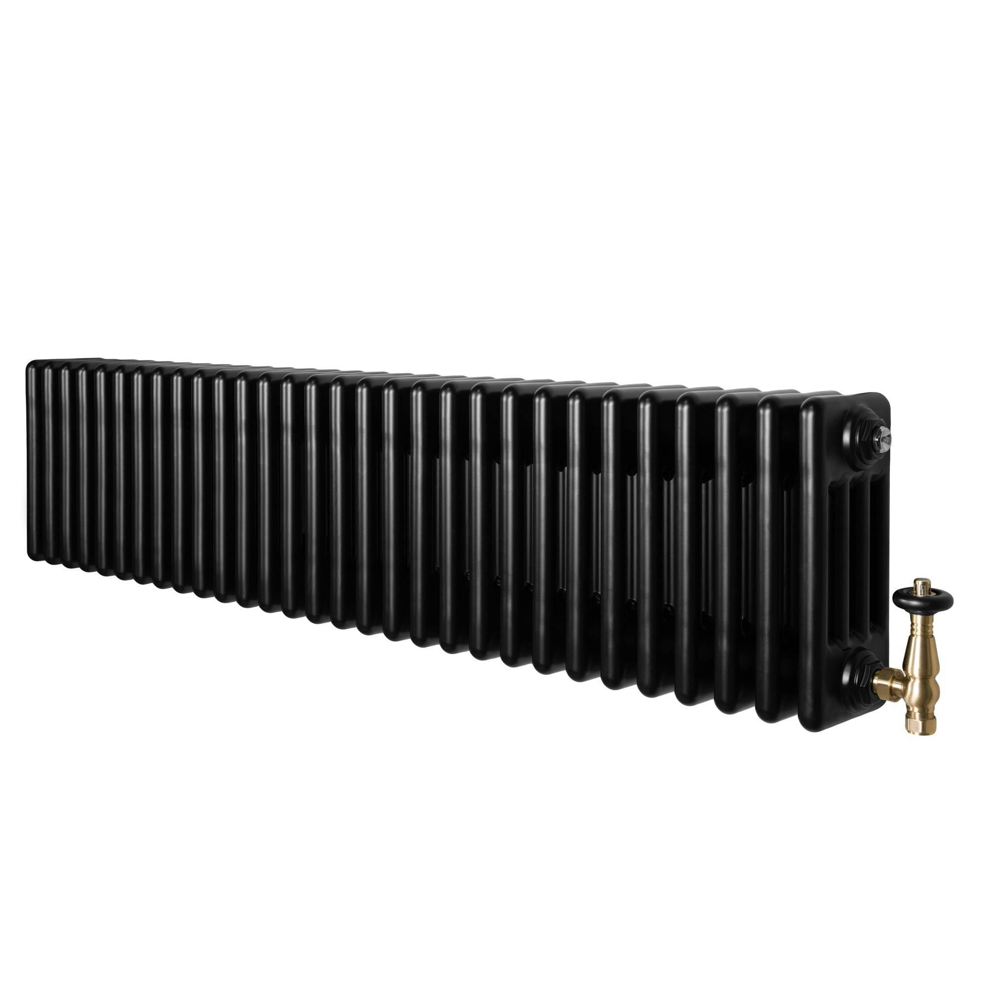 Monstershop Black Traditional 4 Column Radiator & Valves - 300 X 1370Mm