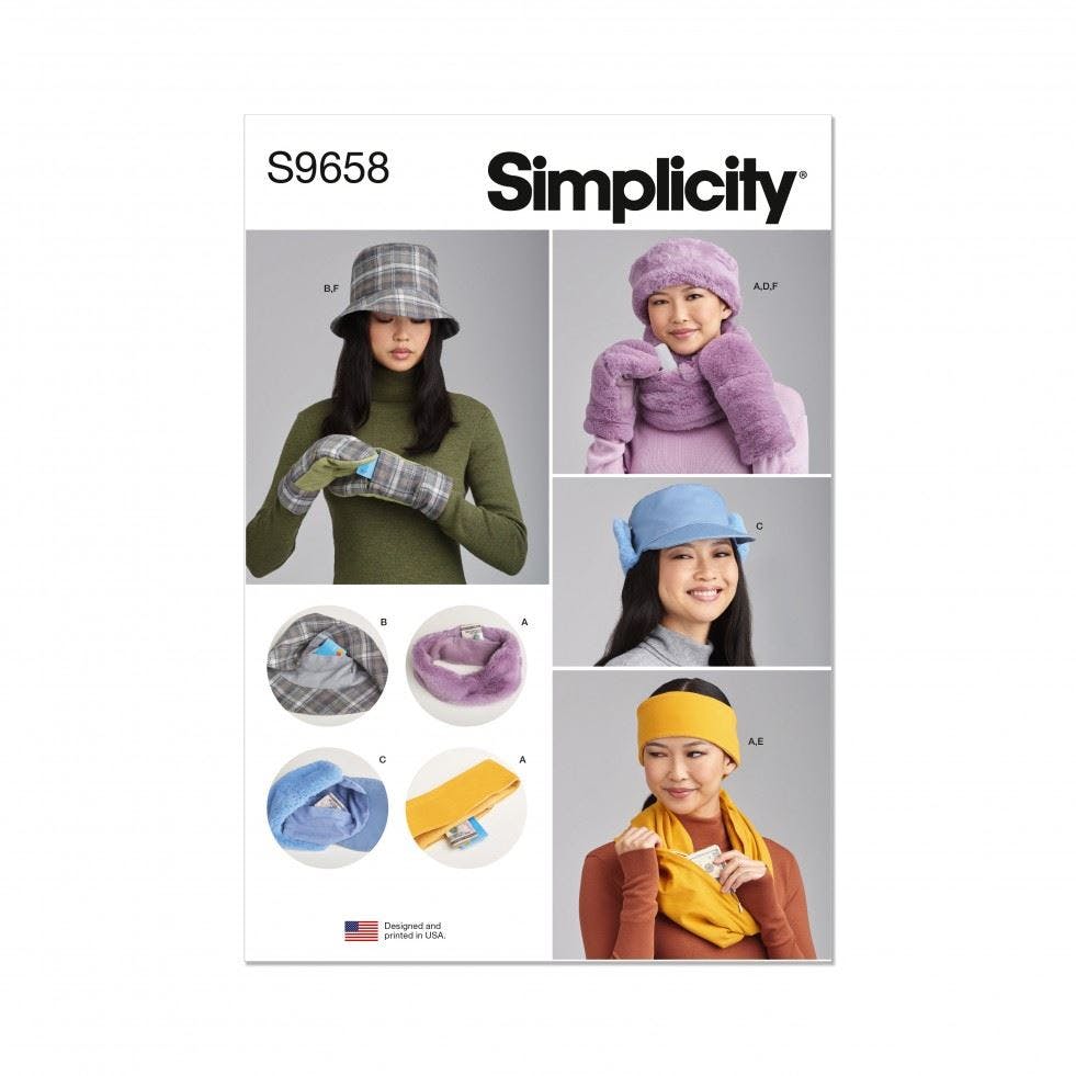 Simplicity Women's Sewing Pattern 9658, Headwear, Gloves For A (S-M-L) - Intermediate - A (S-M-L)