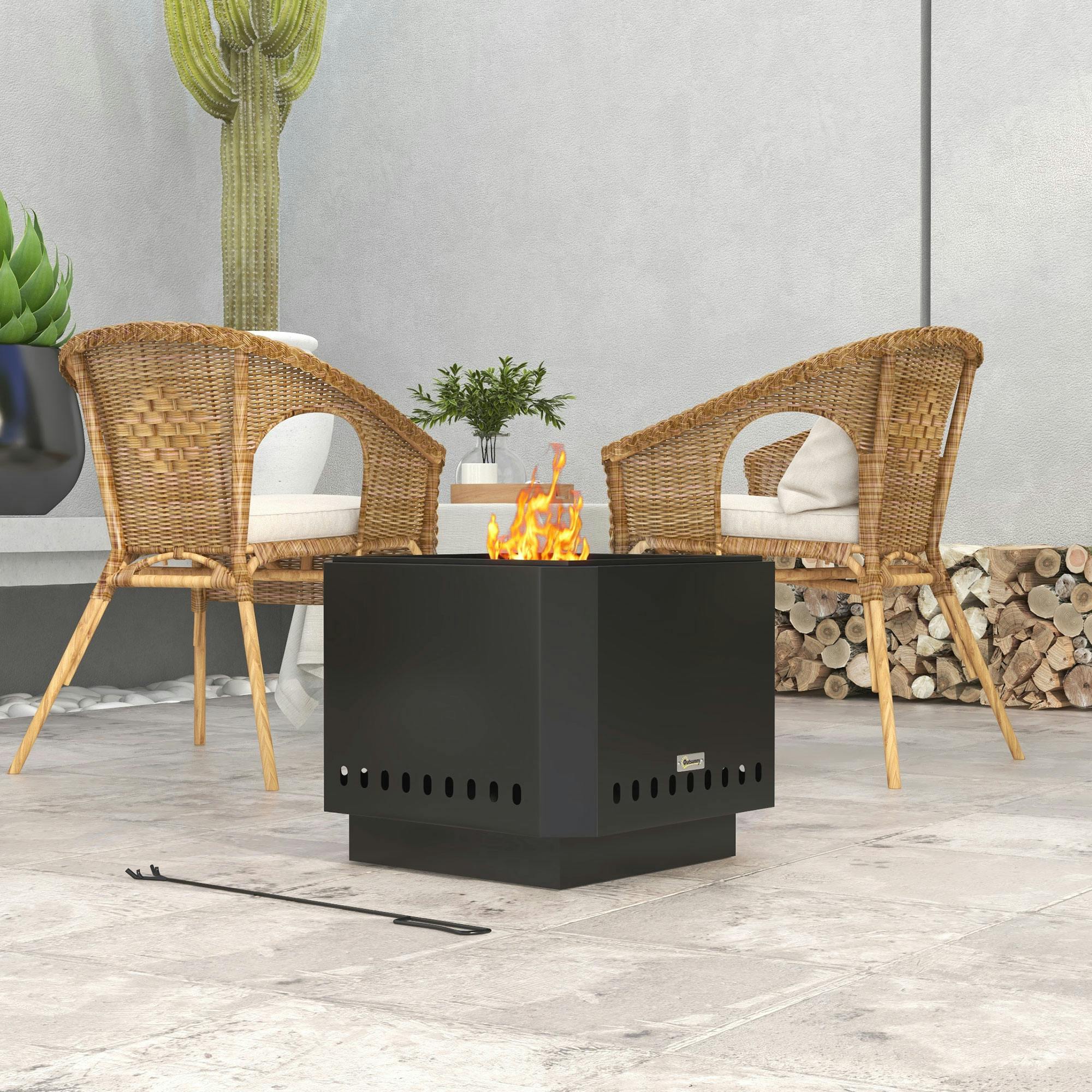 Rackhams Black Smokeless Fire Pit, Square Metal Bonfire Stove, - Metal - 48 X 48 X 41 Cm - Fire Pit