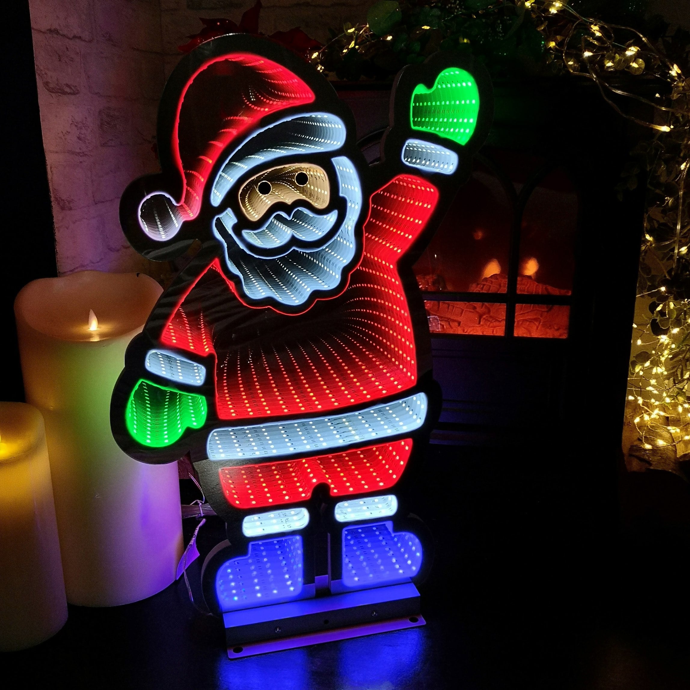 56cm Infinity Light up Standing Santa Christmas Decoration with Multi-Coloured LEDs on Metal Base - Samuel Alexander | TJ Hughes - Image 4