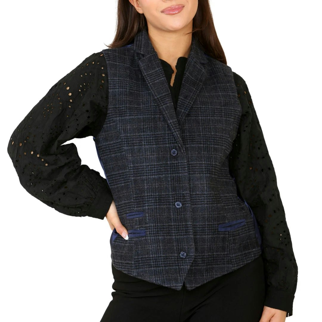 Truclothing Women's Blue Tweed Check Waistcoat Blazer Suit - Uk 10 - Waistcoat