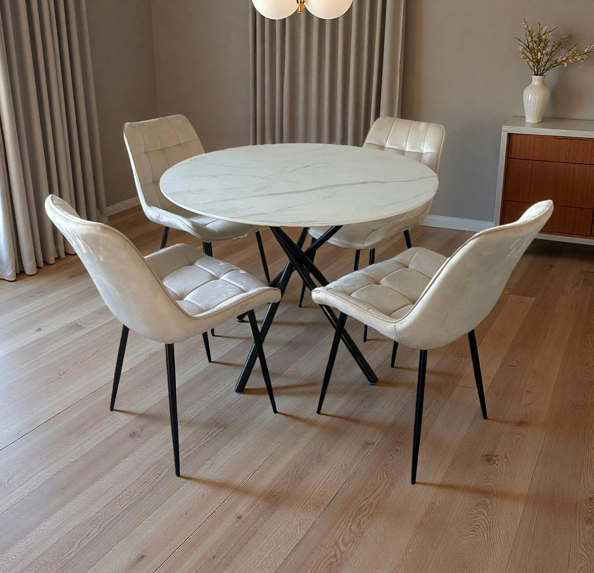 Indoor Living - Dining Room Set - Erica Velvet - 4 Seater - Cream - Image 3