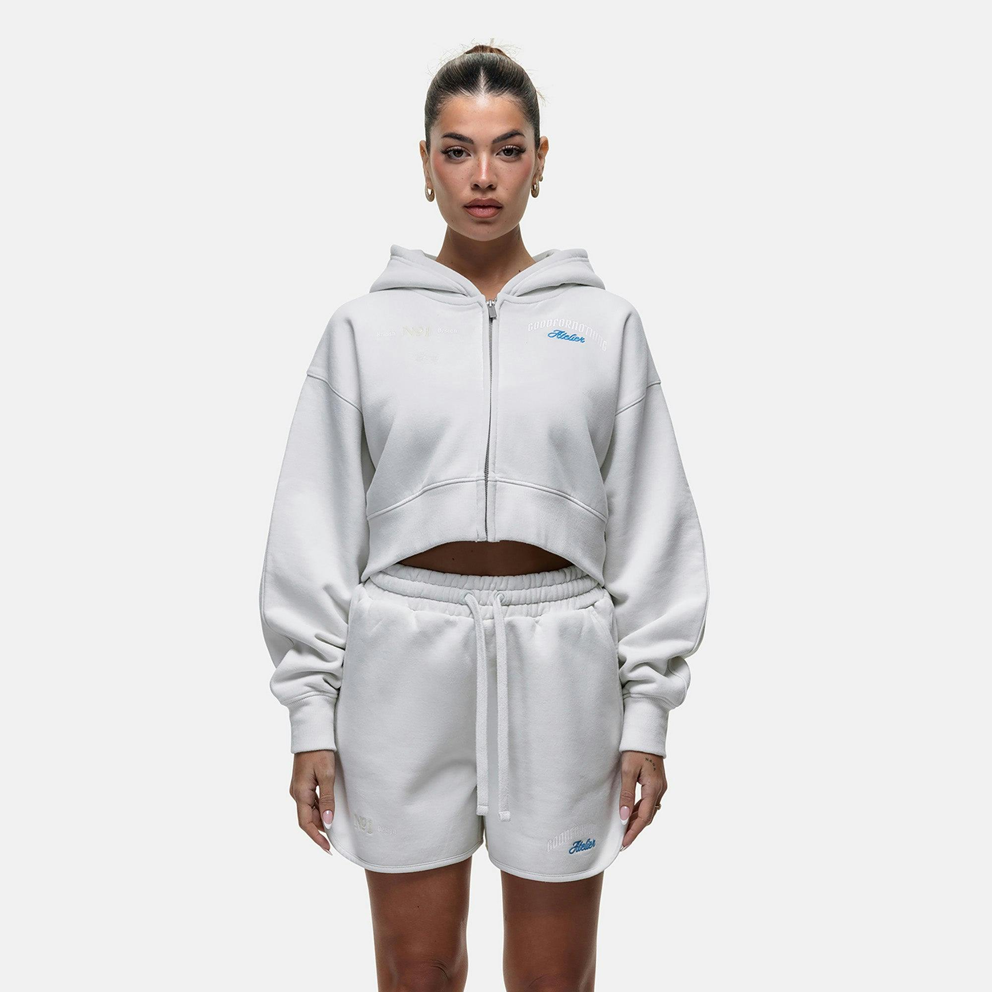 Good For Nothing White Embroidered Relaxed Fit Zip Through Hoodie - Xs