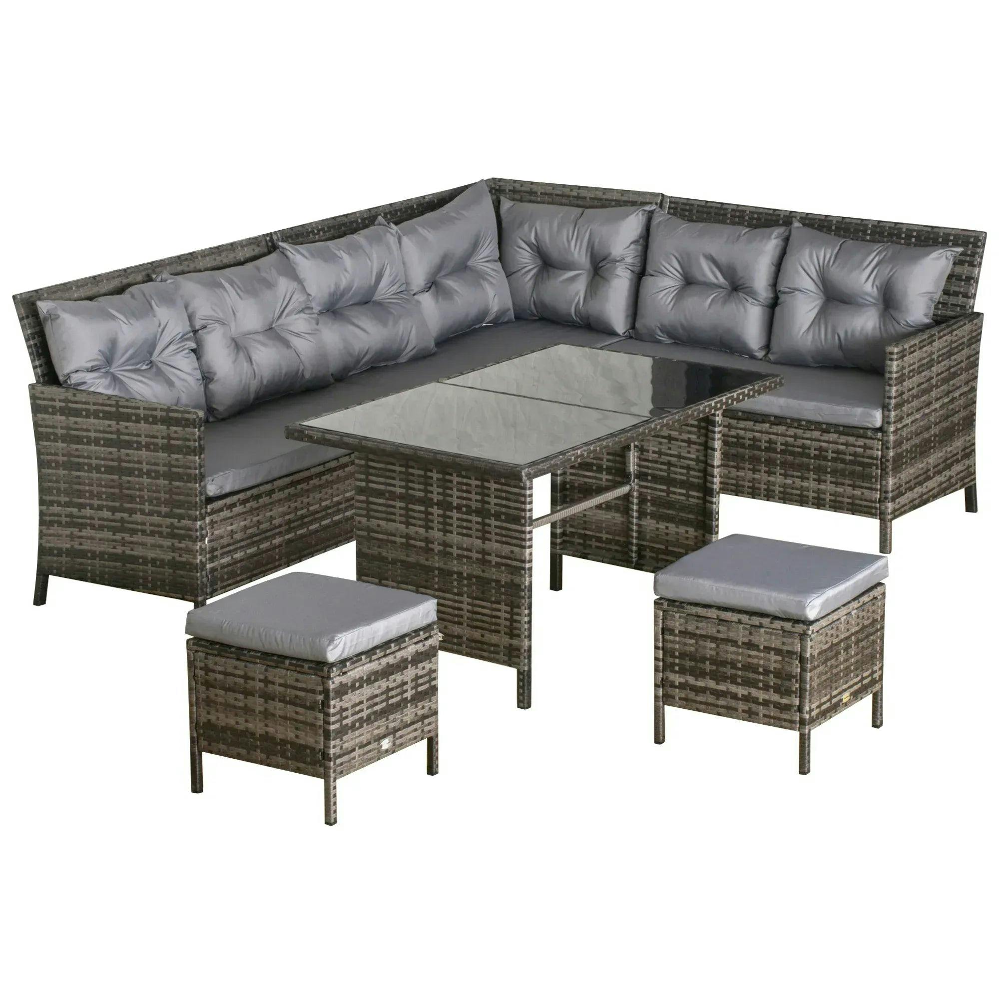 Rackhams Grey 8 Seater Patio Wicker Sofa Set ,Outdoor Couch With Table & Cushions,