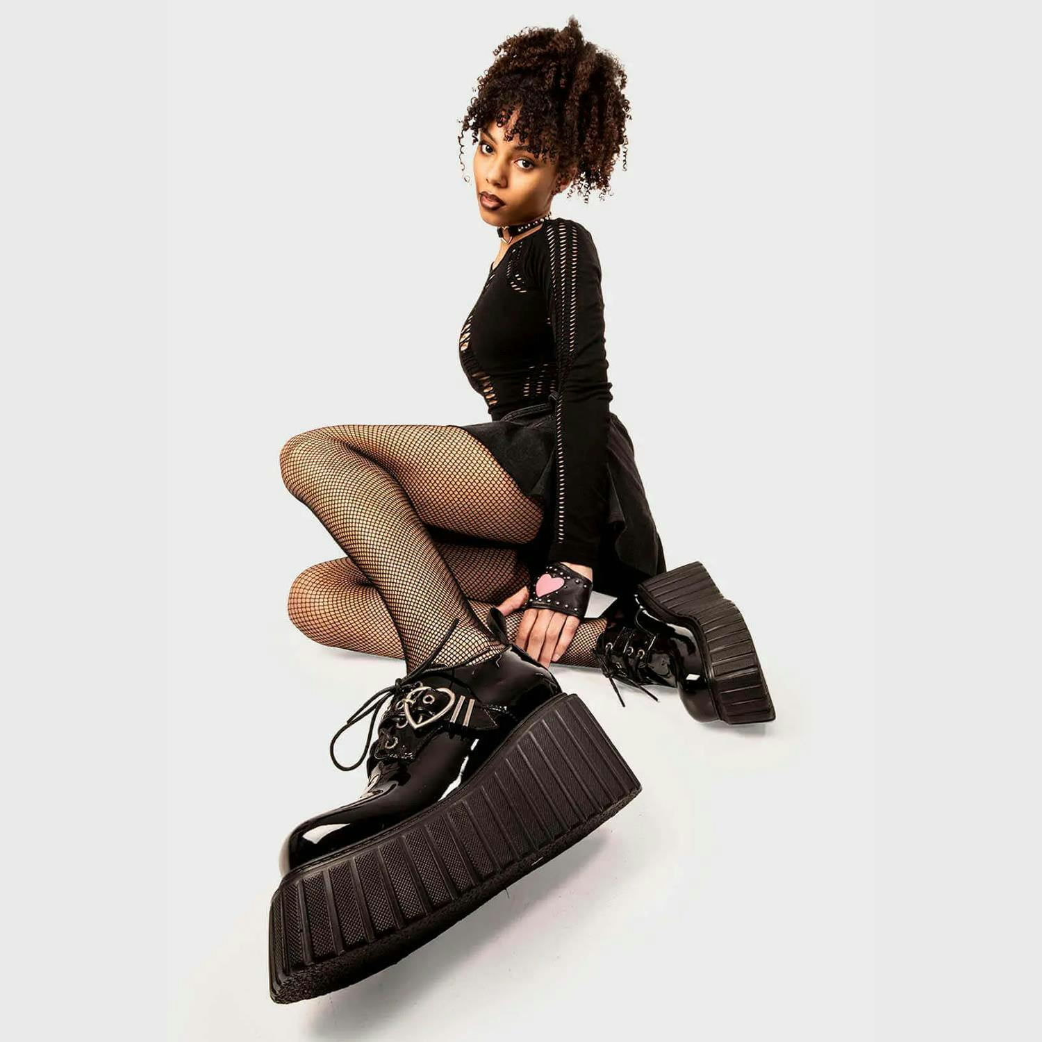 Lamoda Black Stick To It Patent Chunky Platform Creeper Shoes Gothic - Uk5