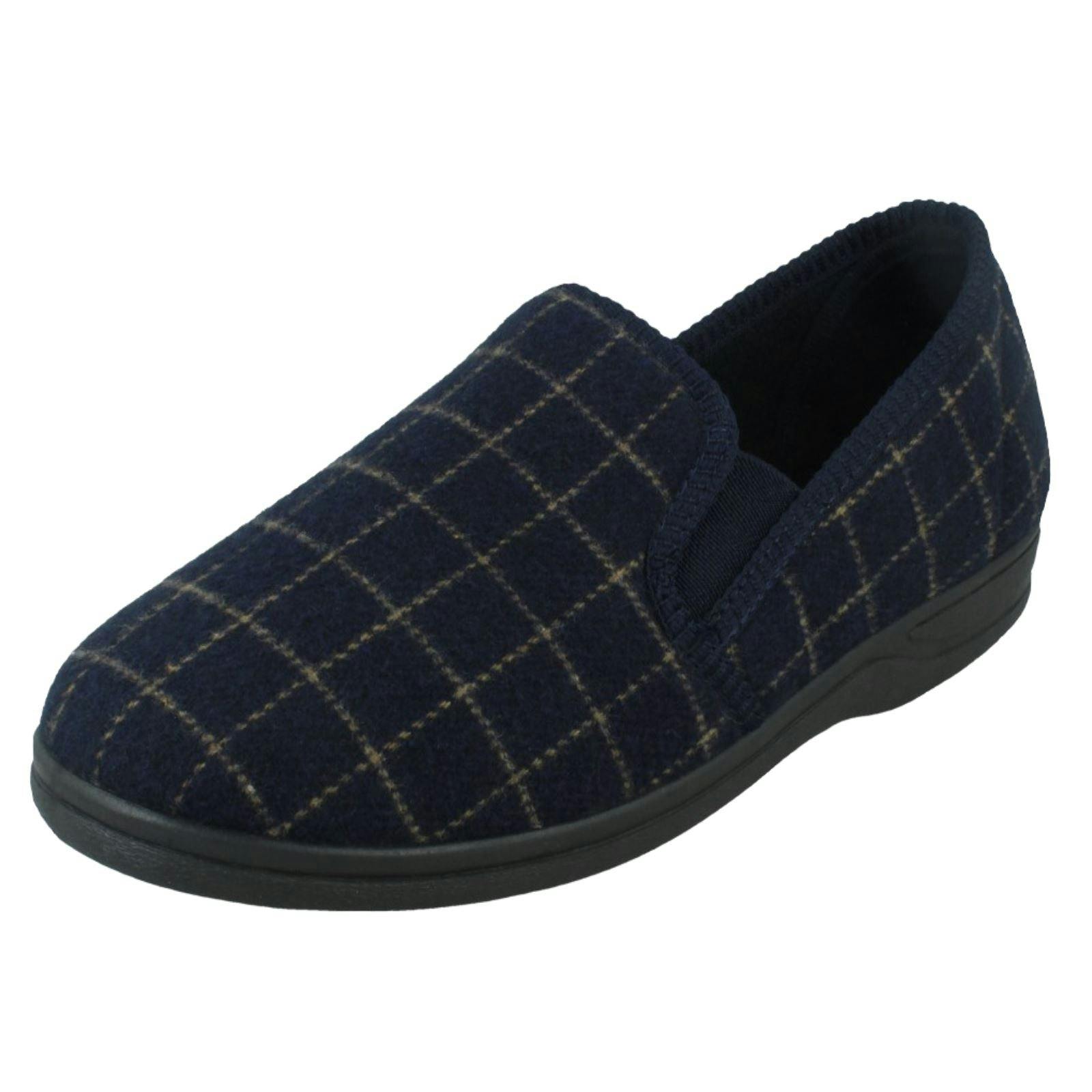 Spot On Men's Checked Upper Gusset Slipper Jaydon - Navy - Uk 6