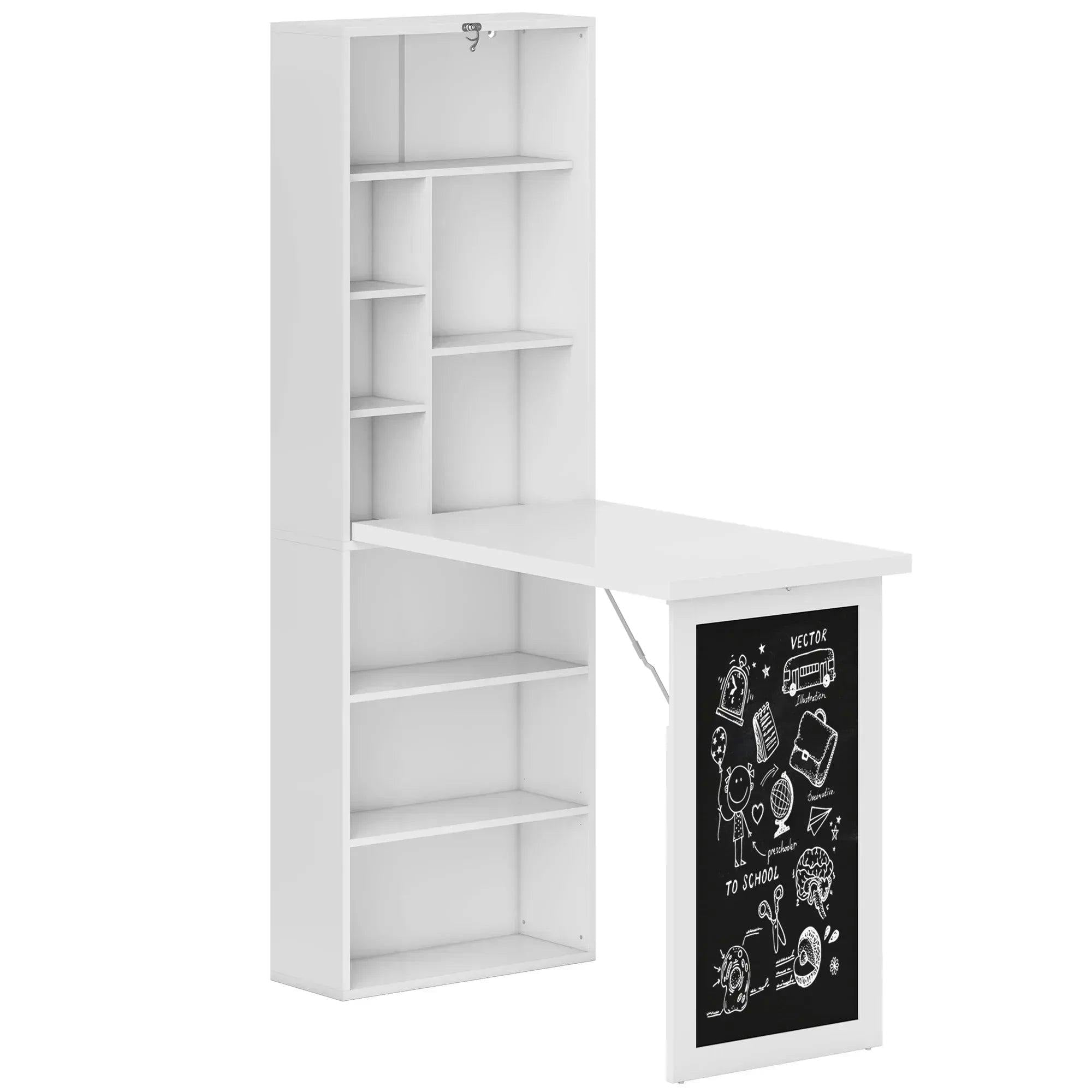 HOMCOM White Folding Convertible Desk with Bookshelf - Image 7
