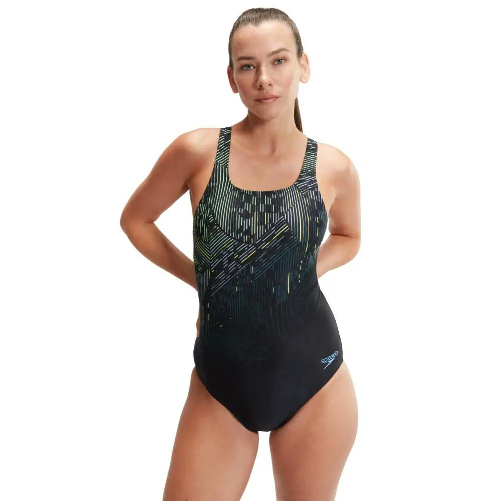 Speedo Black/Green Digital Printed Medalist Swimsuit - Uk Size 30