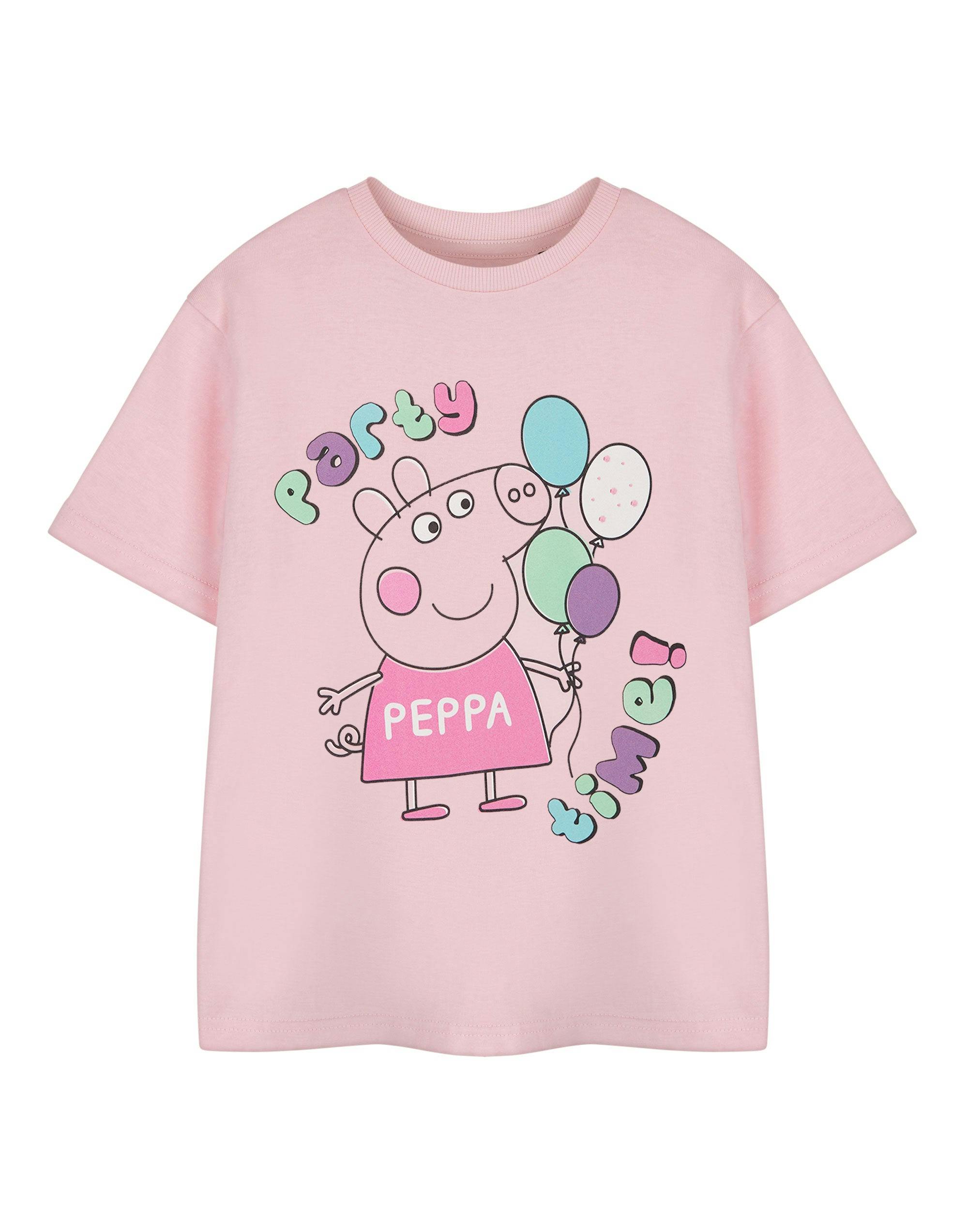 Vanilla Underground Girls Pink Peppa Pig Party Time Short Sleeved T-Shirt - 18-24 Months