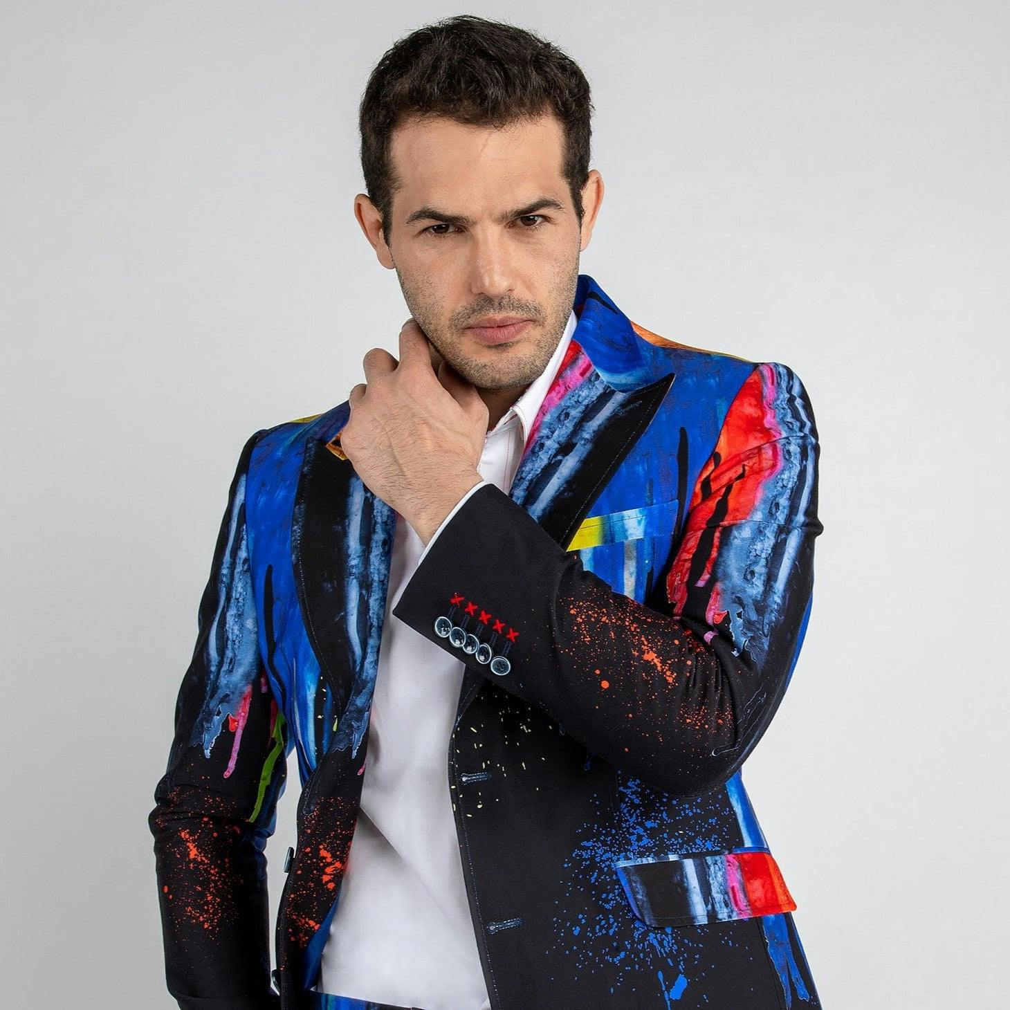 Claudio Lugli Black Paint Drip Printed 2 Piece Suit - 44Uk/ 54 Eu