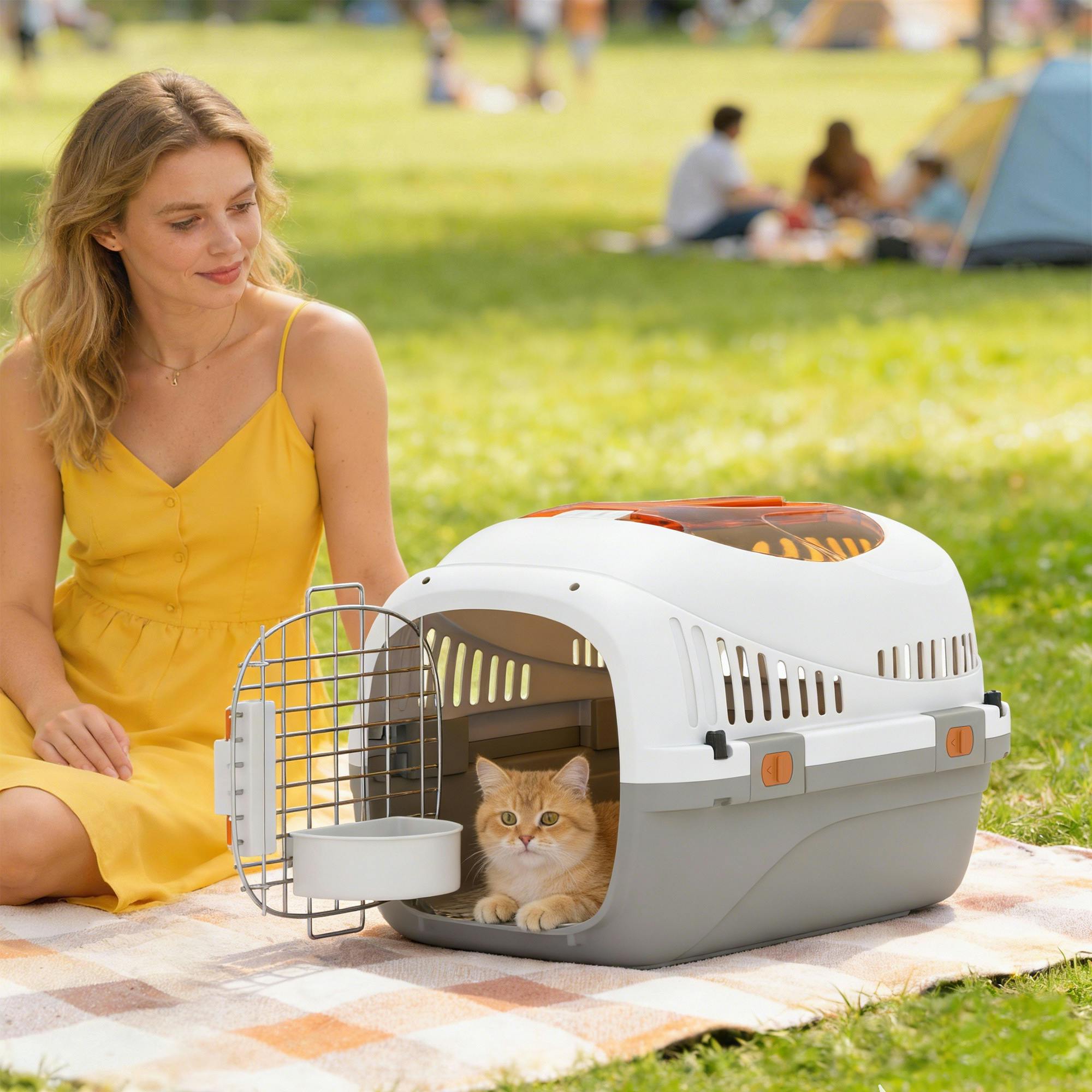 Pawhut Plastic Pet Carrier, Top Load Hard Shell Cat Carrier, Max 4 Kg - 49 X 32 X 31 Cm - Pp, Steel - 1
