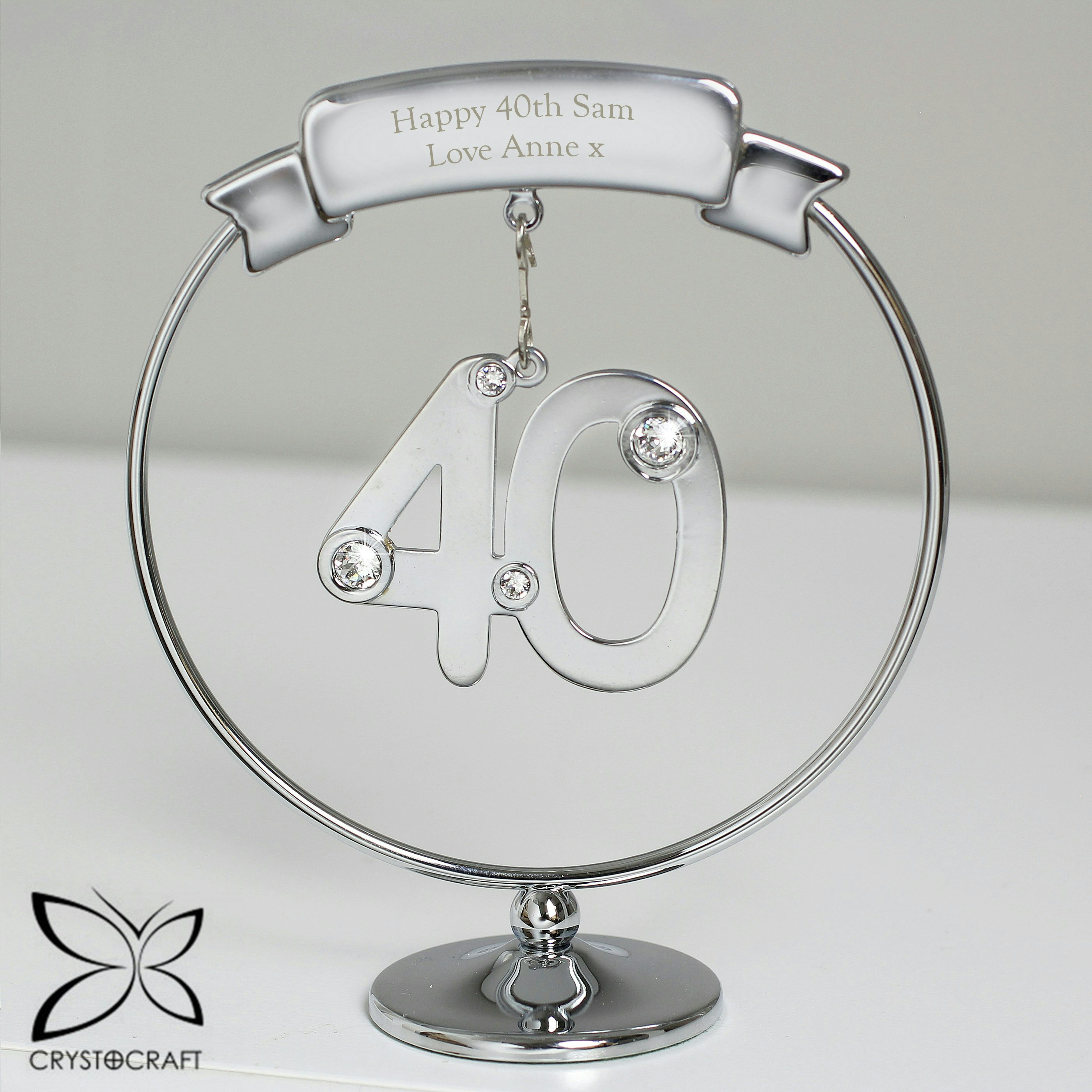 Personalised Memento Company Silver/Light Personalised Crystocraft 40Th Celebration Ornament