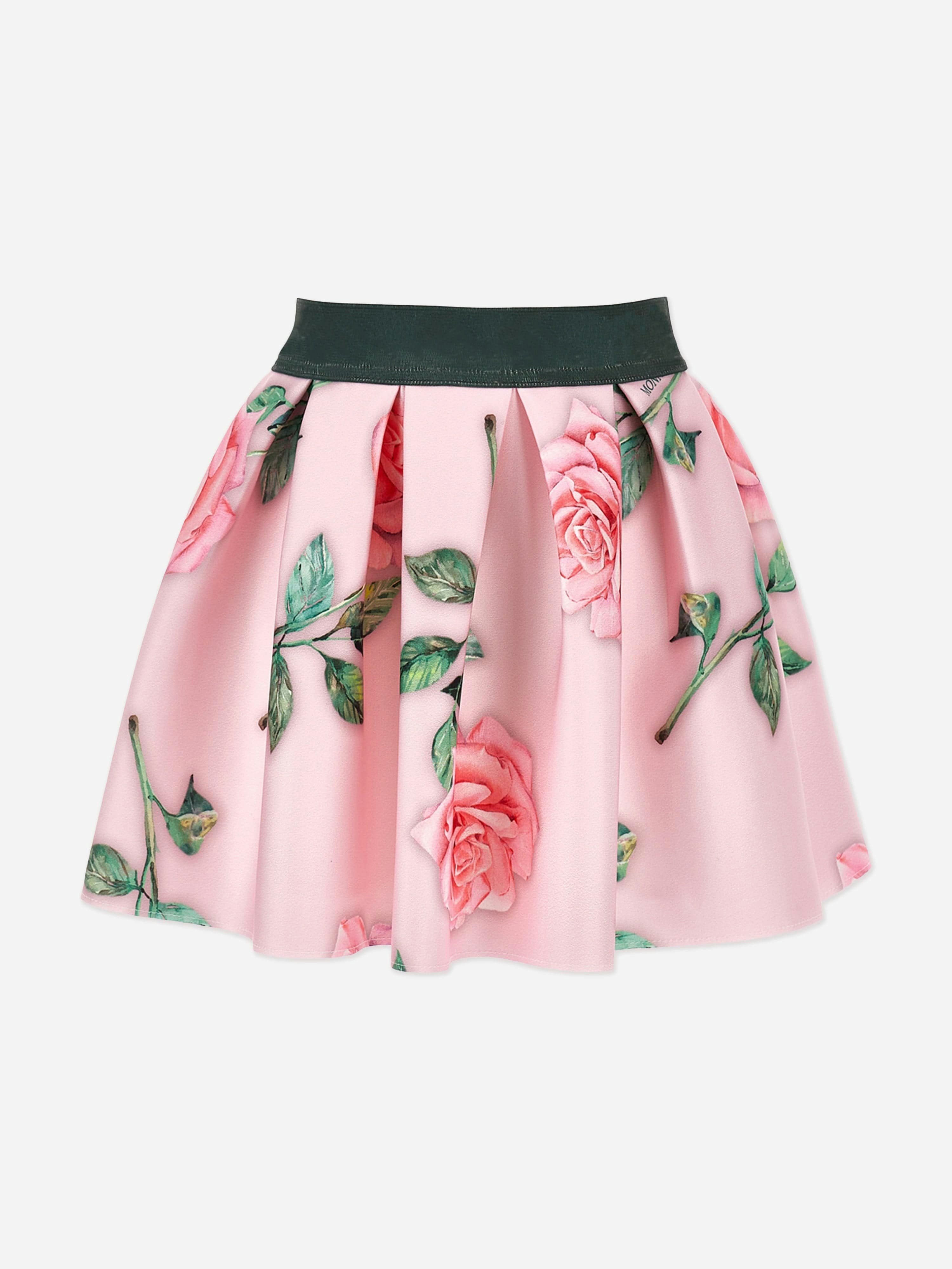 Monnalisa Girls Pink Neoprene Rose Skirt In - 4 Yrs
