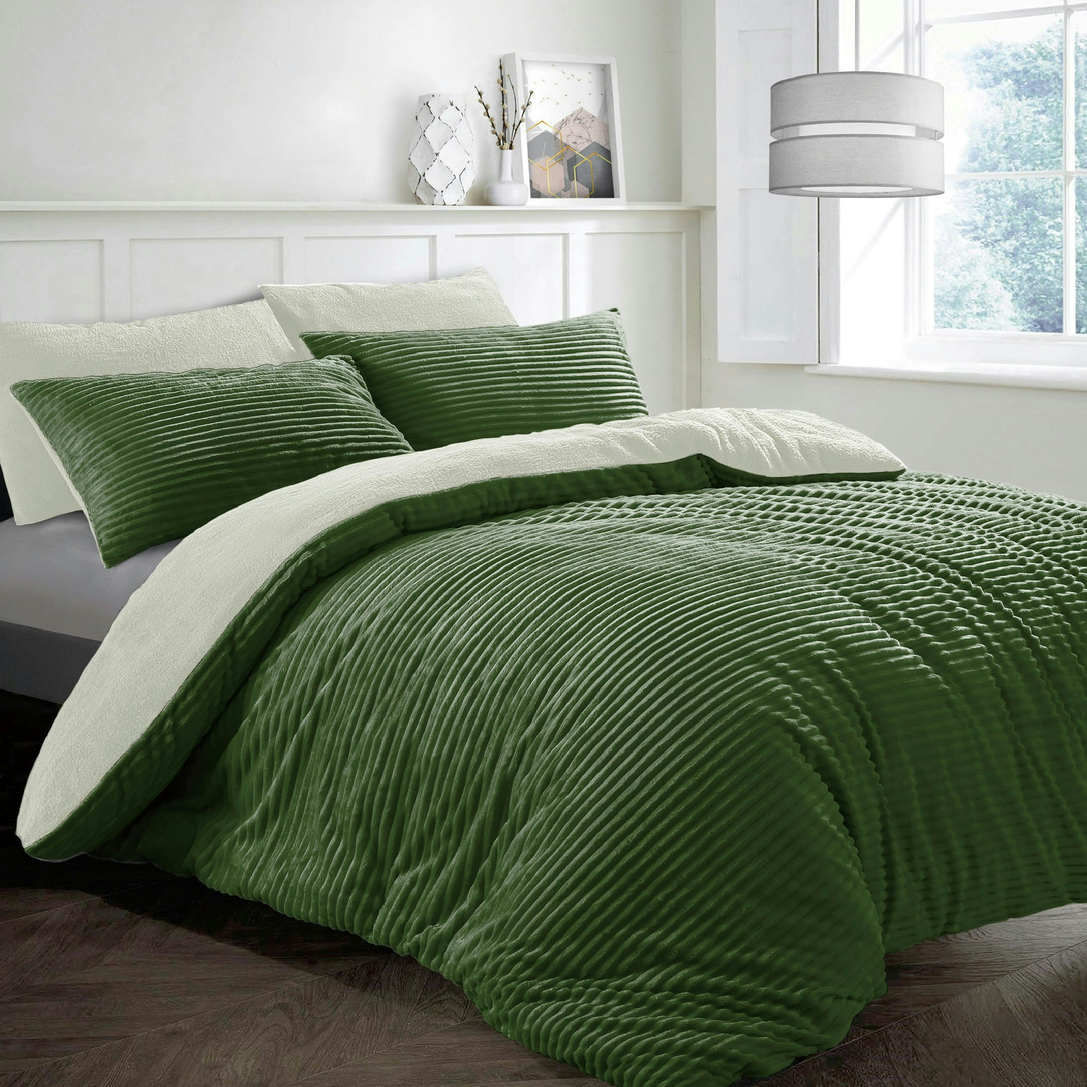 Velosso Plush Corduroy Teddy Fluffy And Warm Fleece Duvet Cover Set - Olive - Single