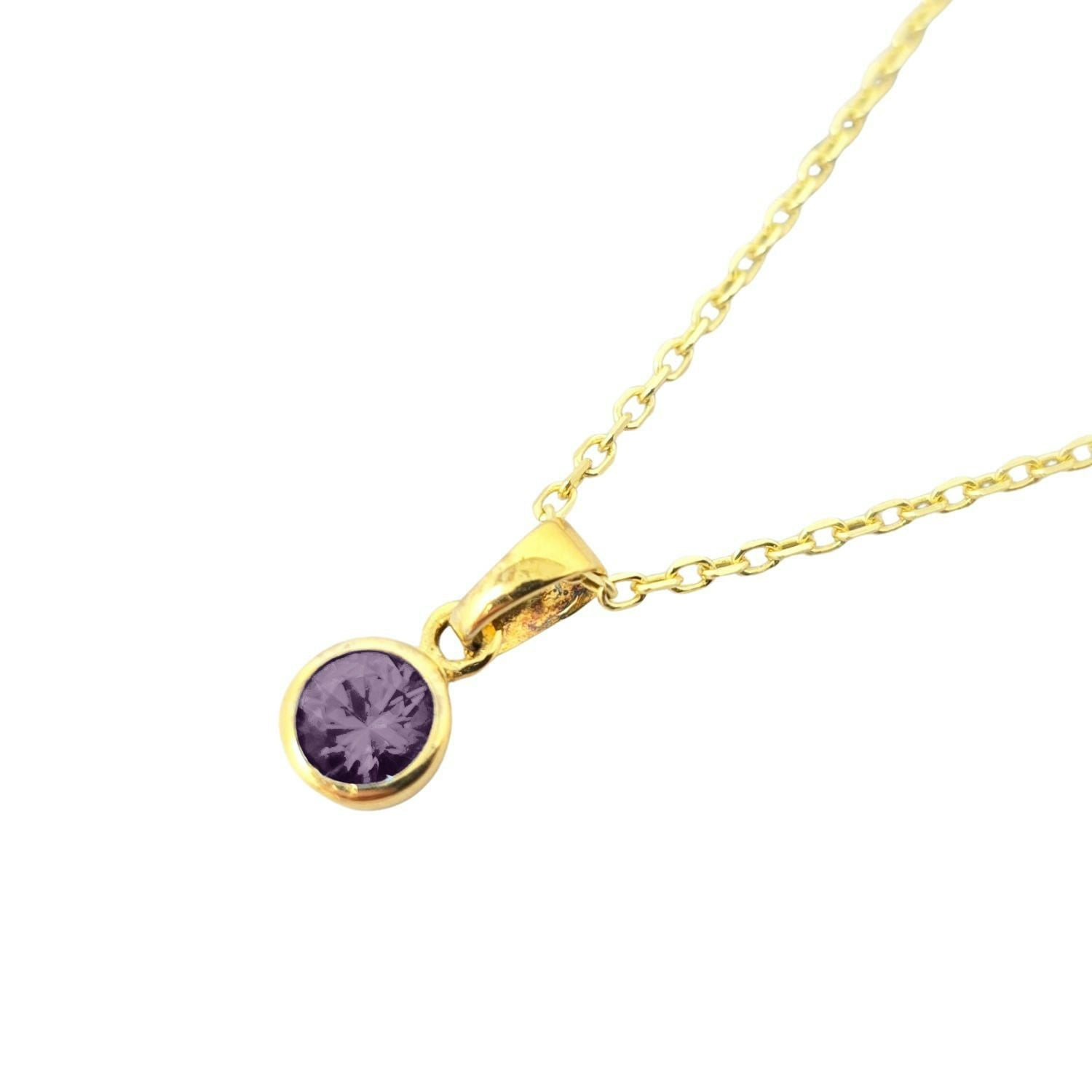 Harfi Gold/Purple Mini Round Amethyst February Birthstone Pendant Necklace
