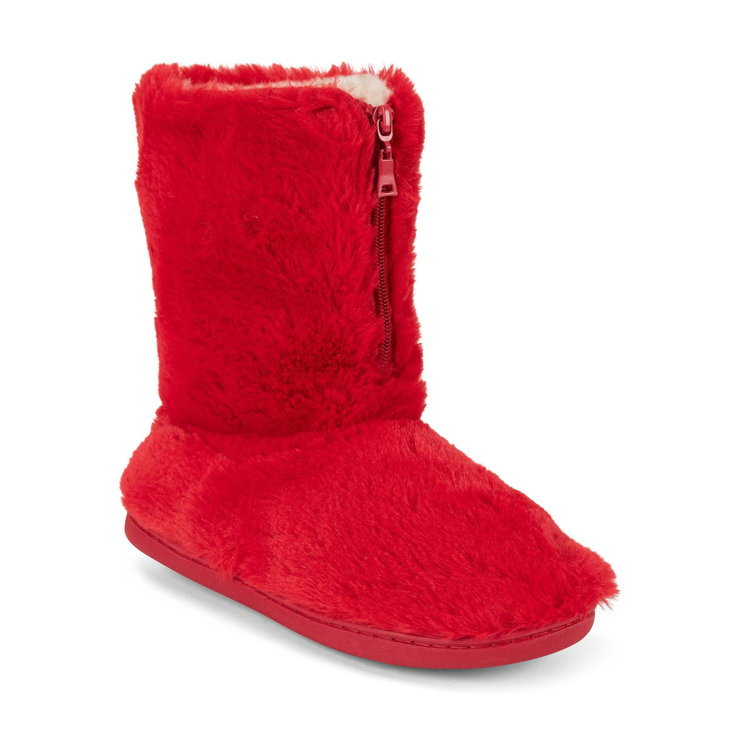 Viva Women's Red Polar Memory Foam Zipper Faux Fur Cosy Boots - 6